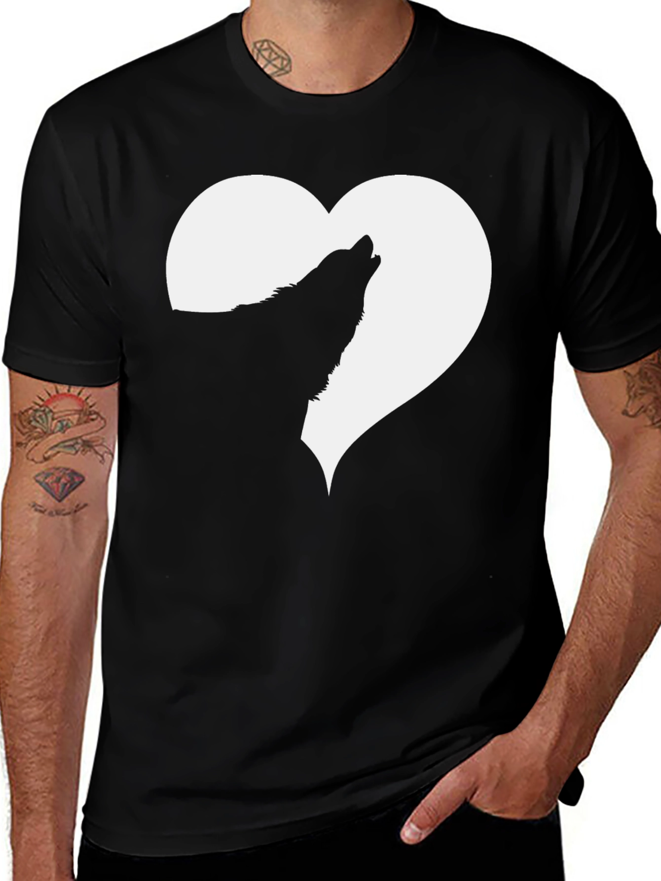 Wolf Howling in Heart T-Shirt