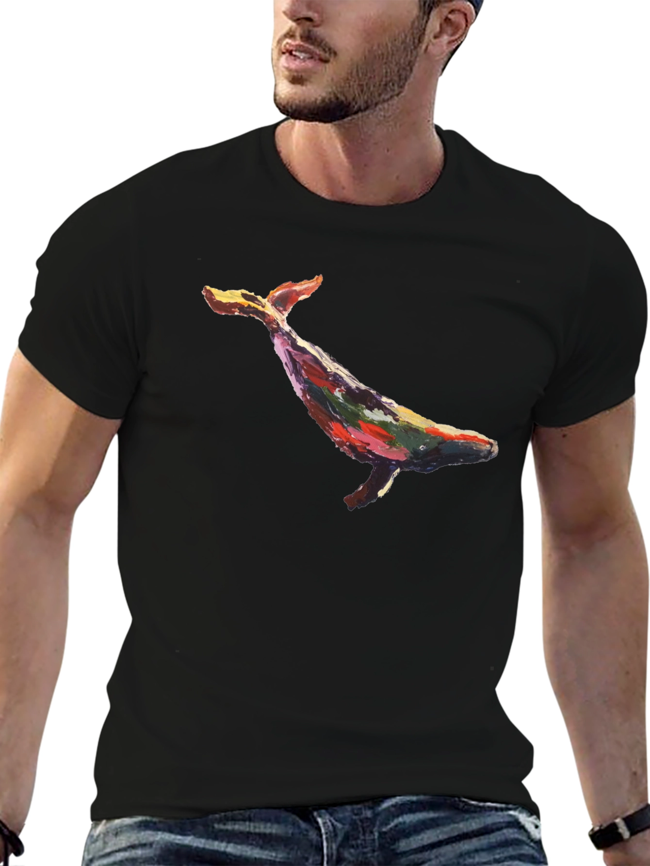 Whale Art Graphic Black T-Shirt