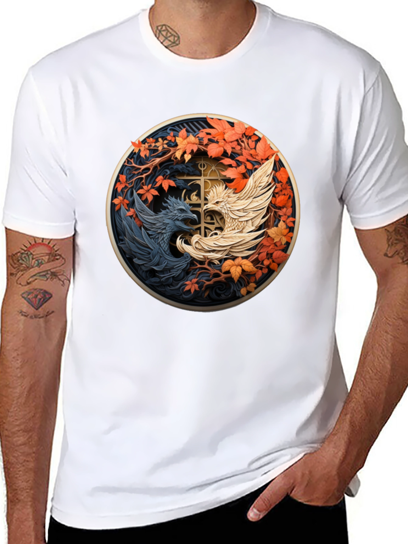 Yin Yang Phoenix Graphic Tee - Black