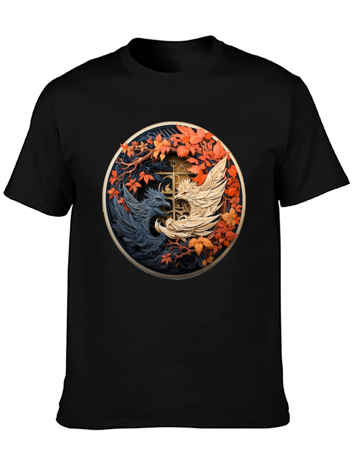 Yin Yang Phoenix Graphic Tee - Black