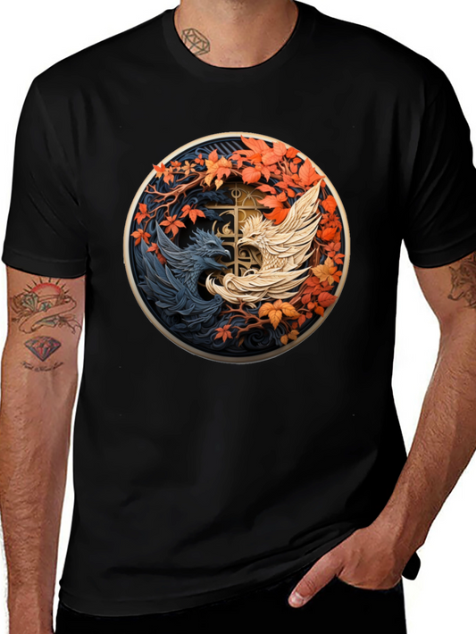 Yin Yang Phoenix Graphic Tee - Black