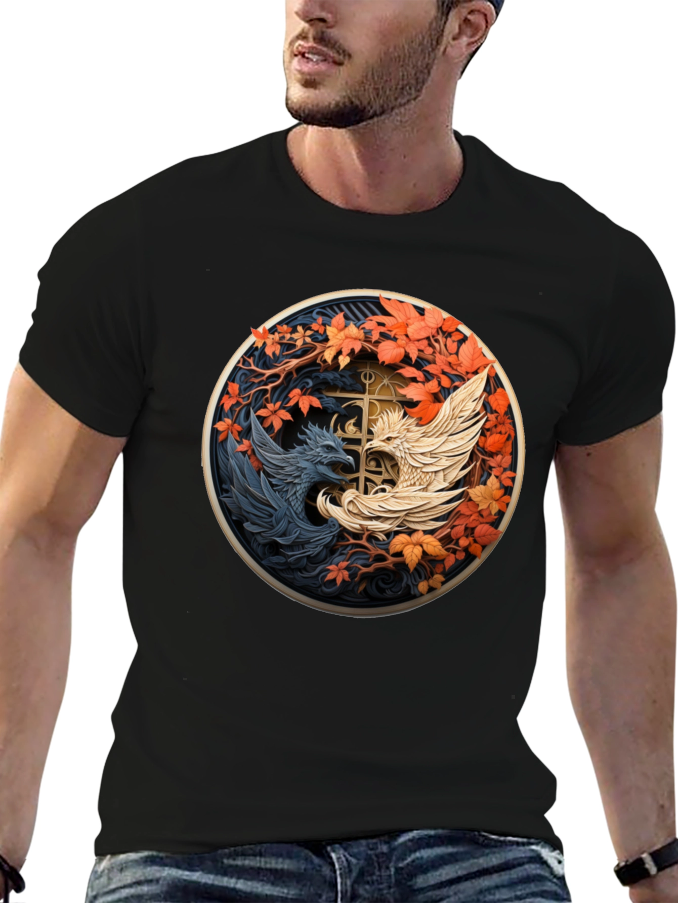Yin Yang Phoenix Graphic Tee - Black