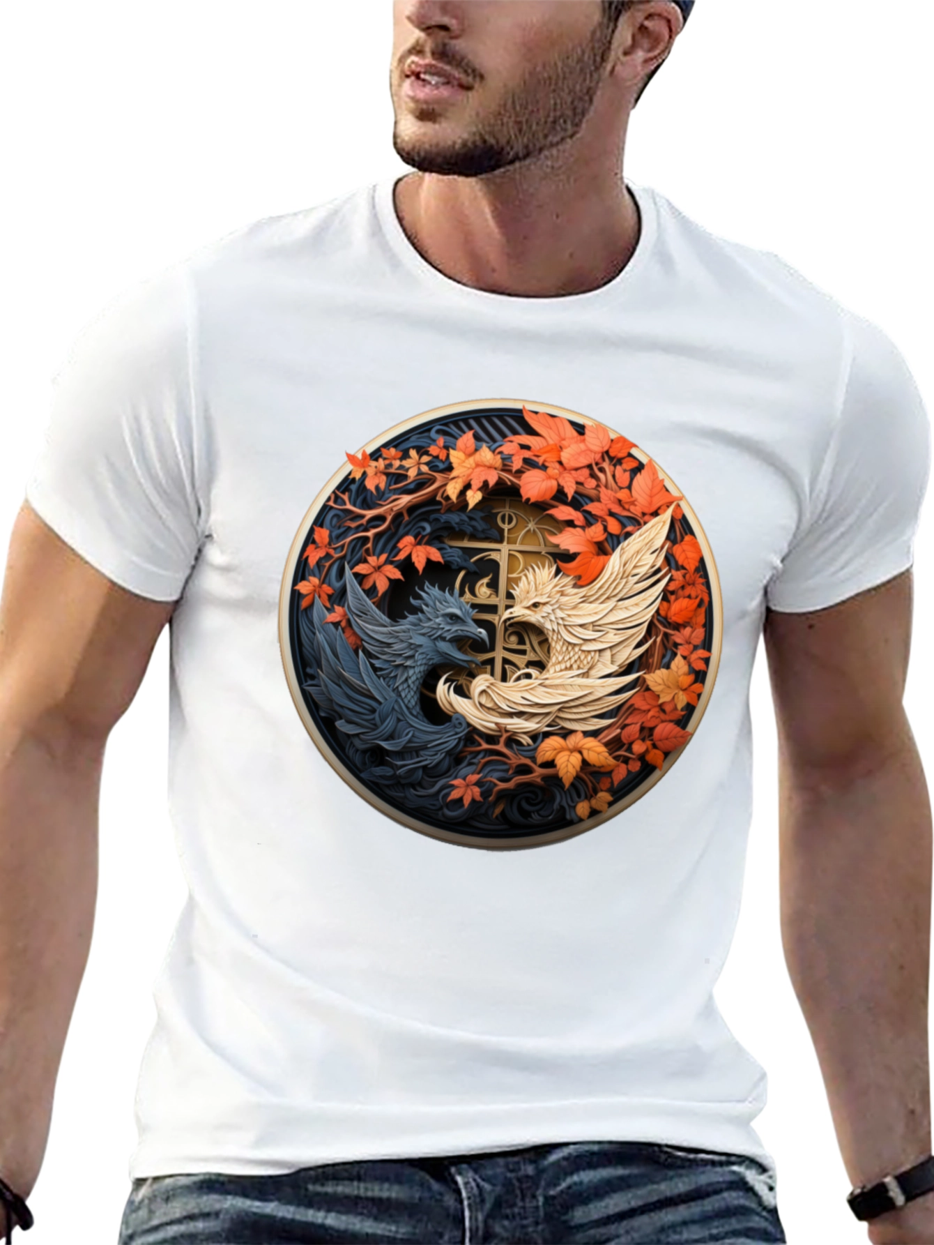 Yin Yang Phoenix Graphic Tee - Black