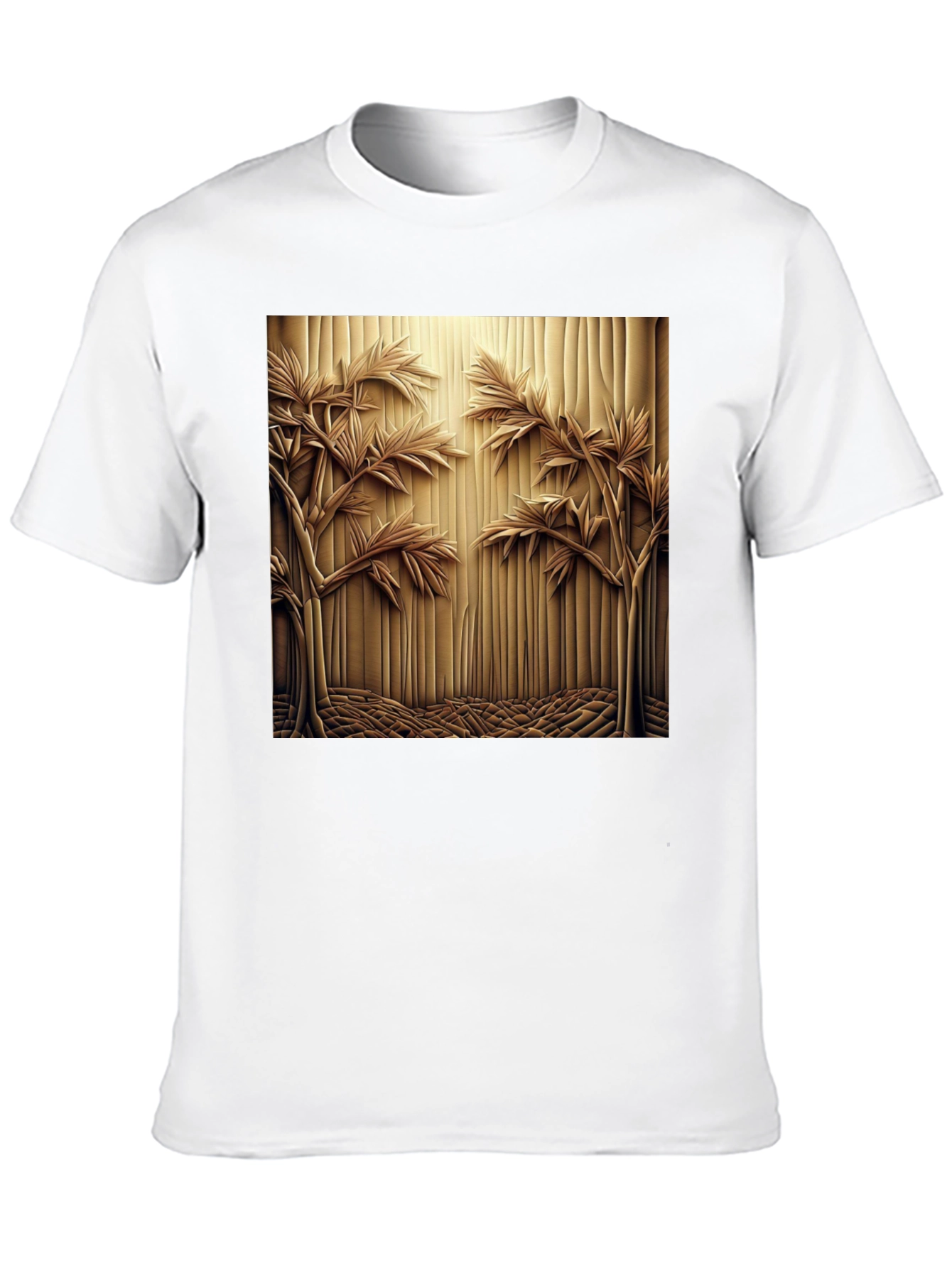 Abstract Carved Wood Tree Graphic Black T-Shirt
