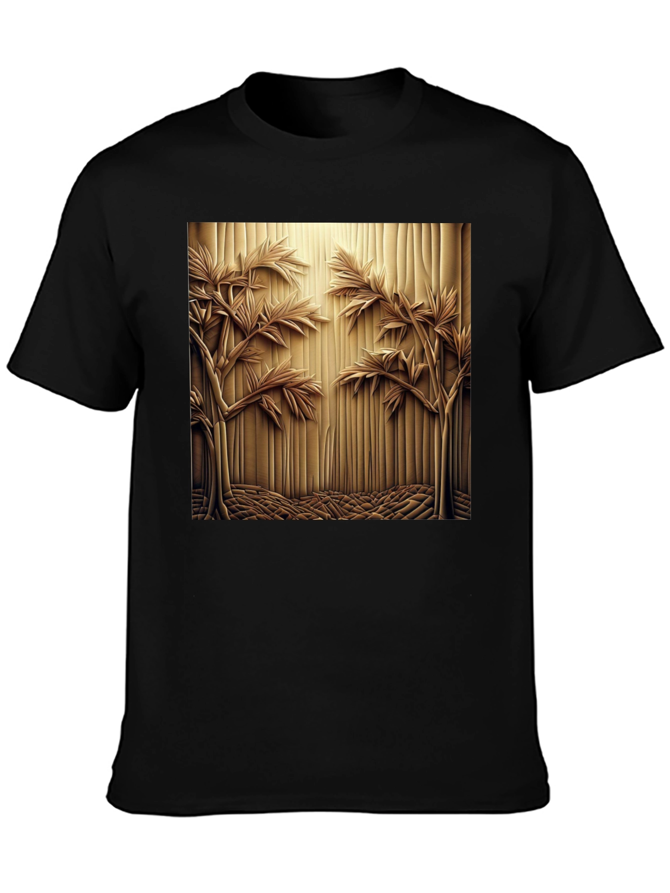 Abstract Carved Wood Tree Graphic Black T-Shirt