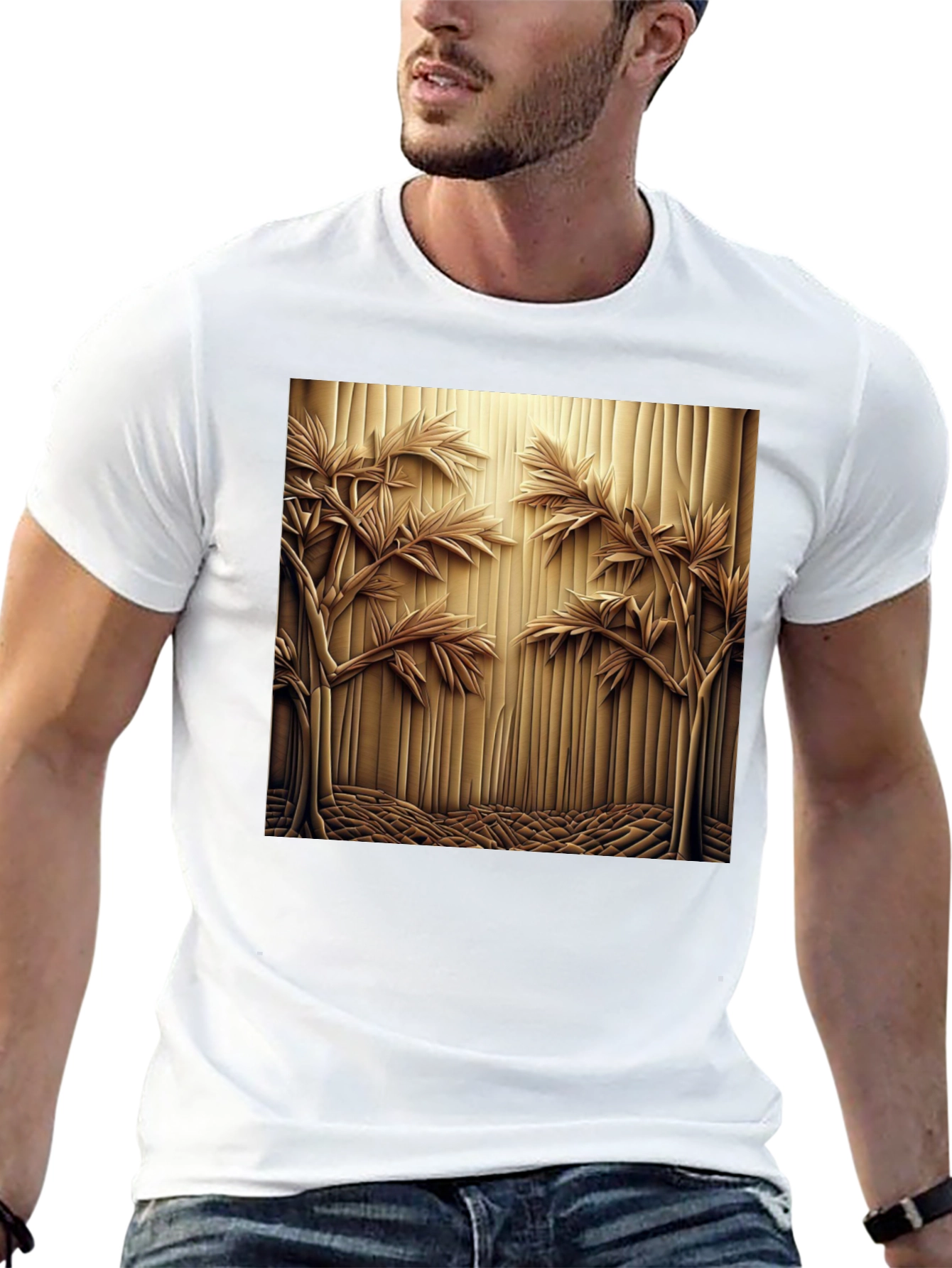 Abstract Carved Wood Tree Graphic Black T-Shirt