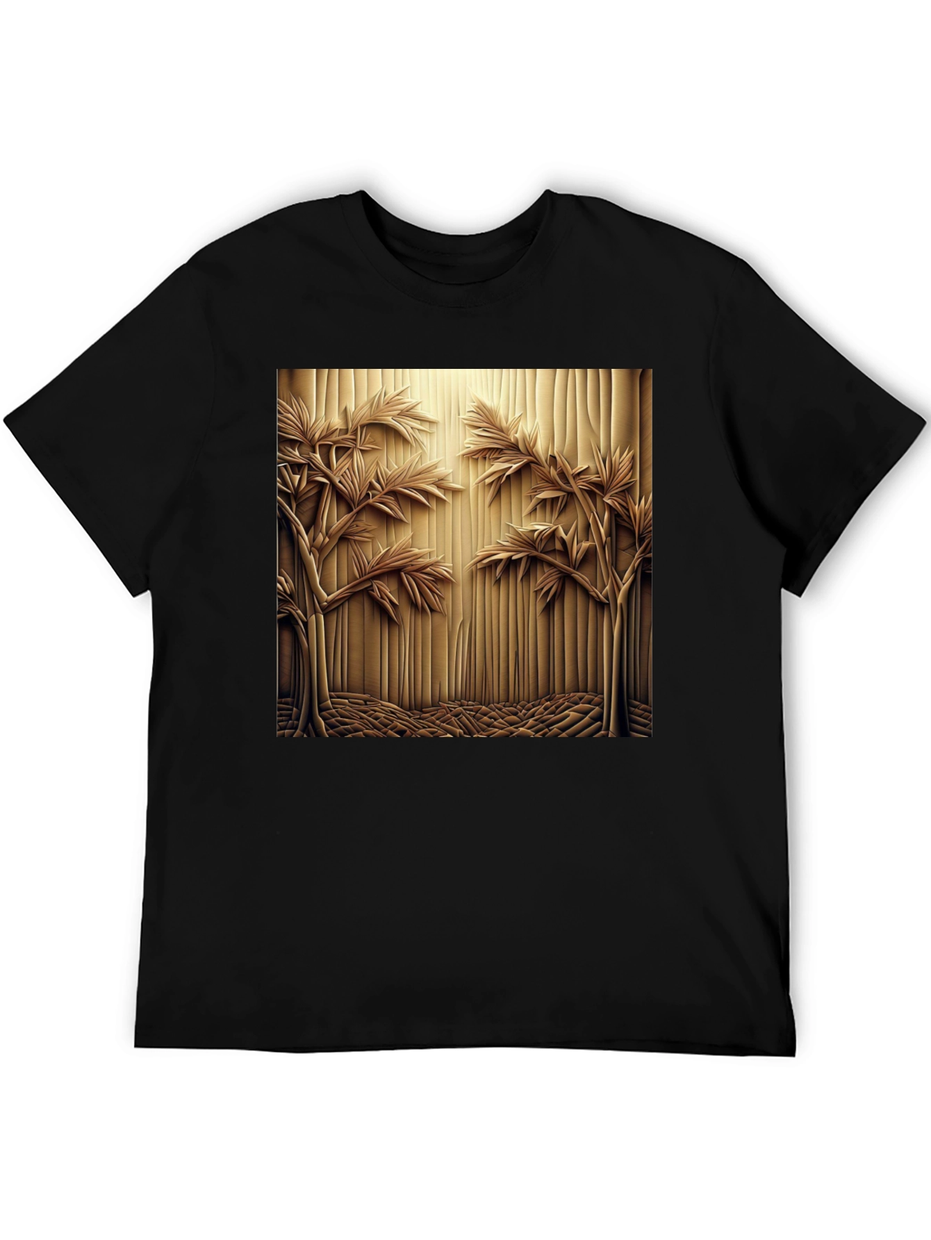 Abstract Carved Wood Tree Graphic Black T-Shirt