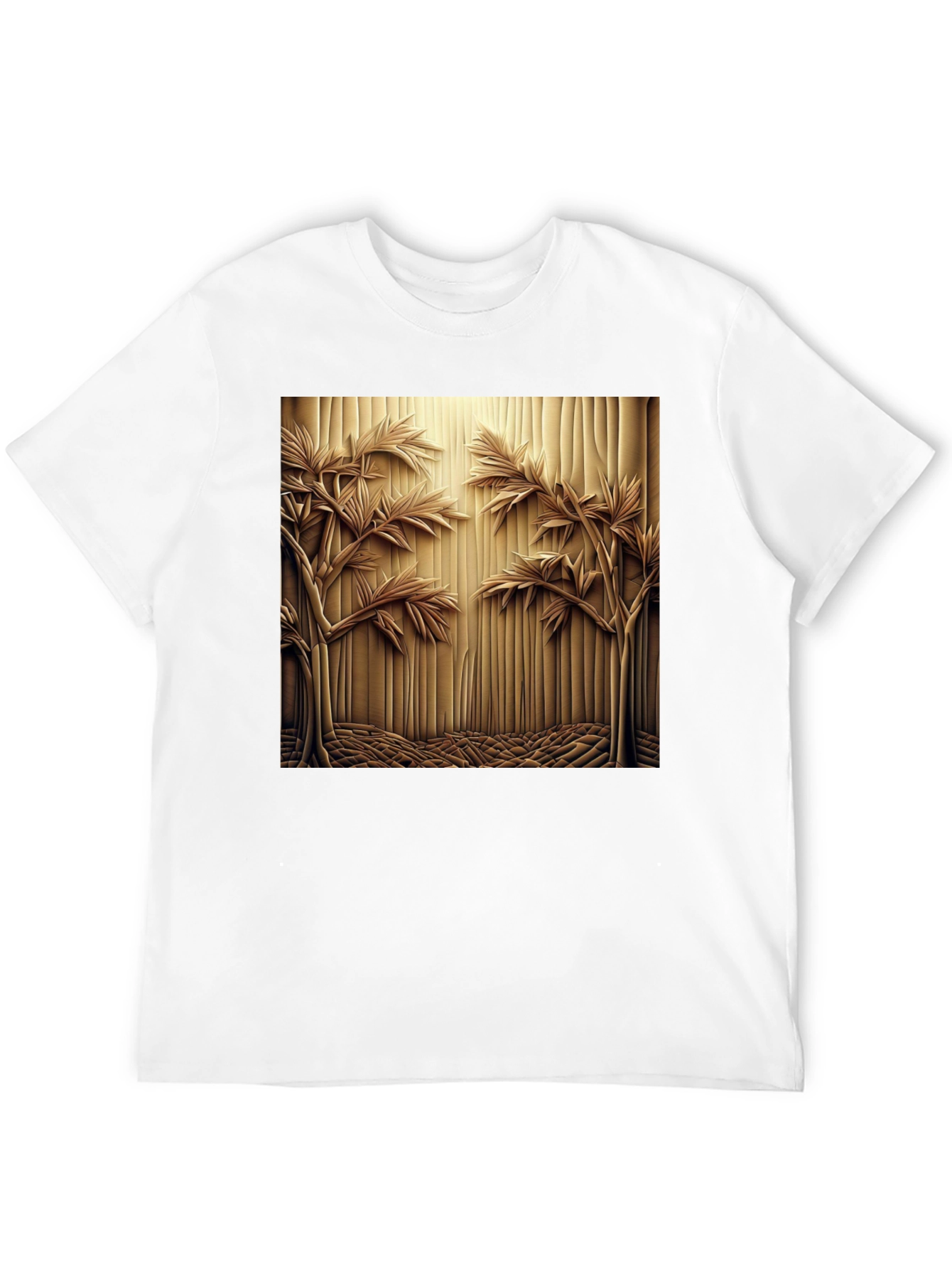 Abstract Carved Wood Tree Graphic Black T-Shirt