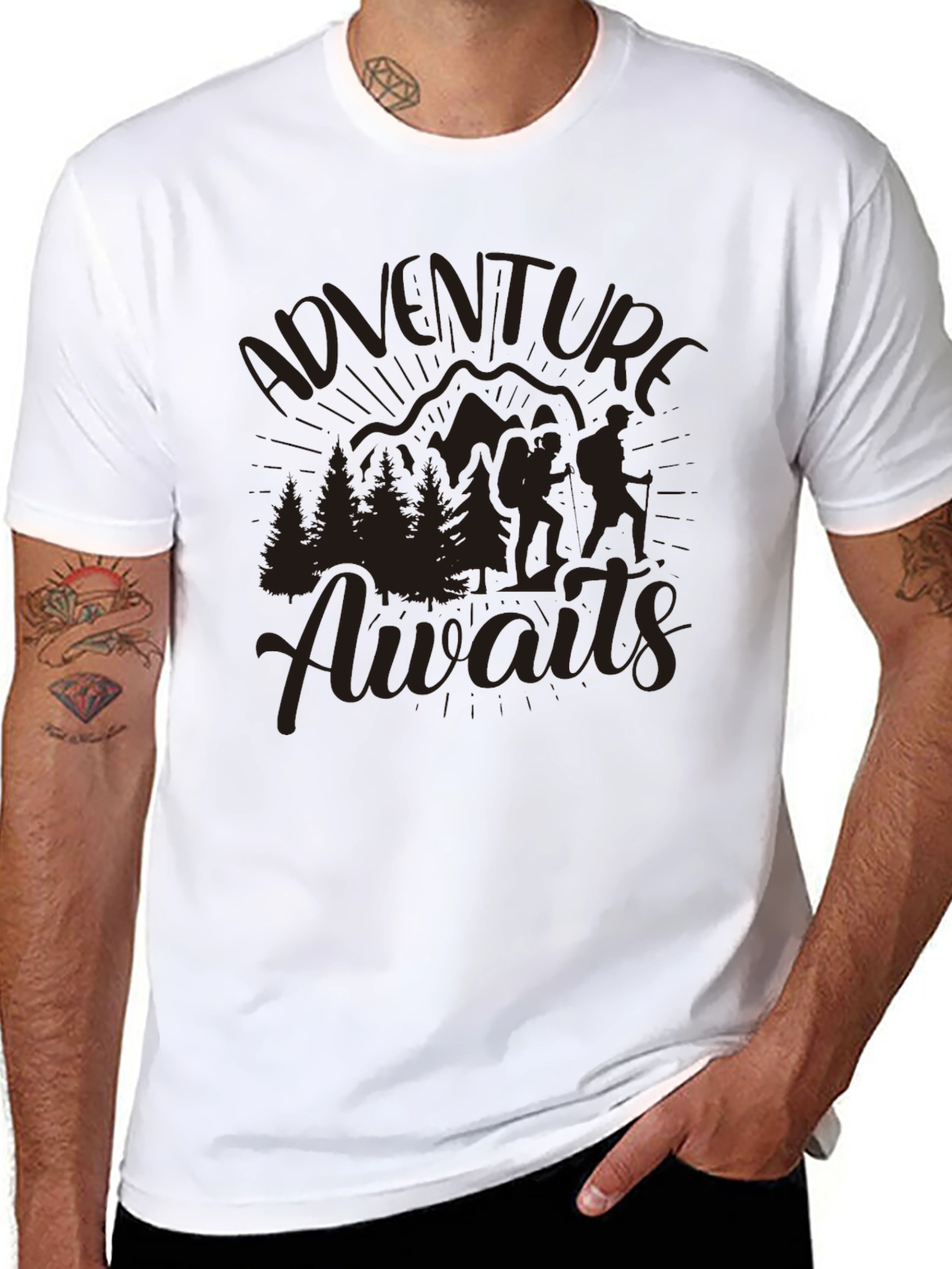 Adventure Awaits Graphic T-Shirt - Mountain Hiking Design