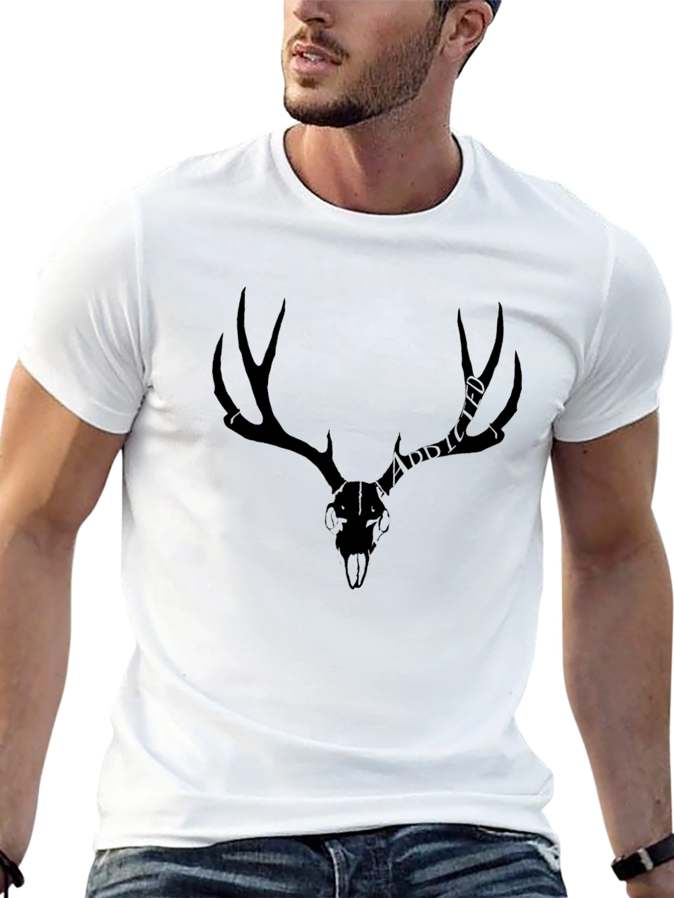 Antler Skull Graphic T-Shirt - Black
