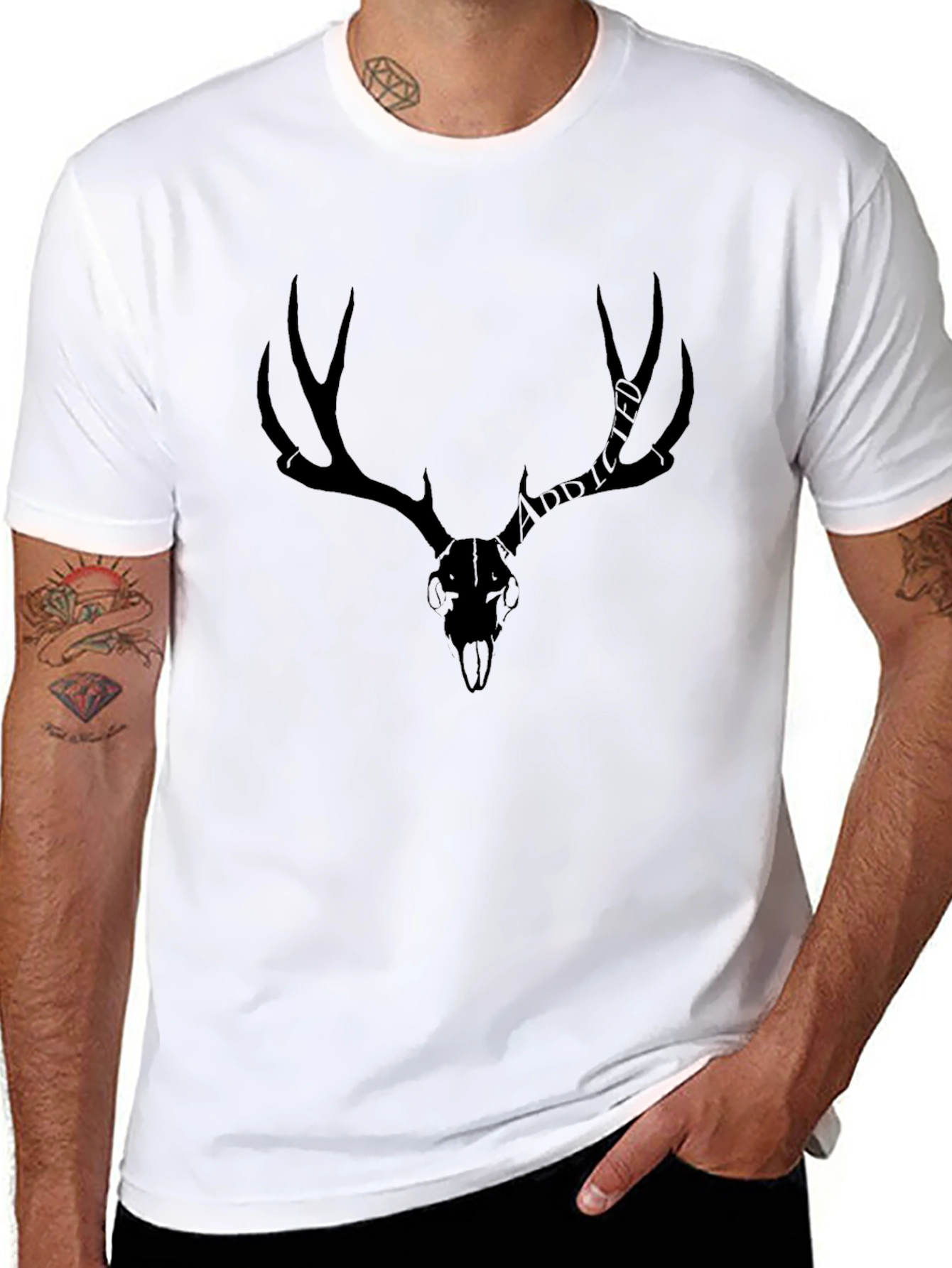 Antler Skull Graphic T-Shirt - Black