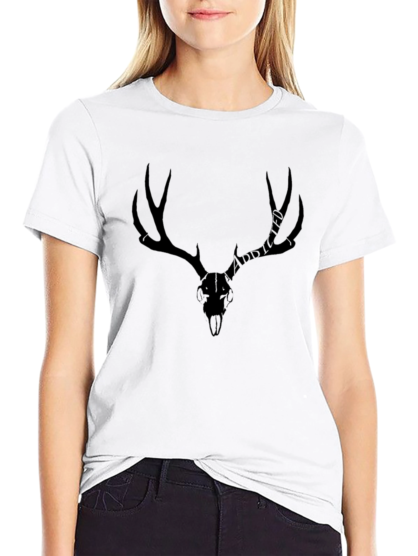 Antler Skull Graphic T-Shirt - Black