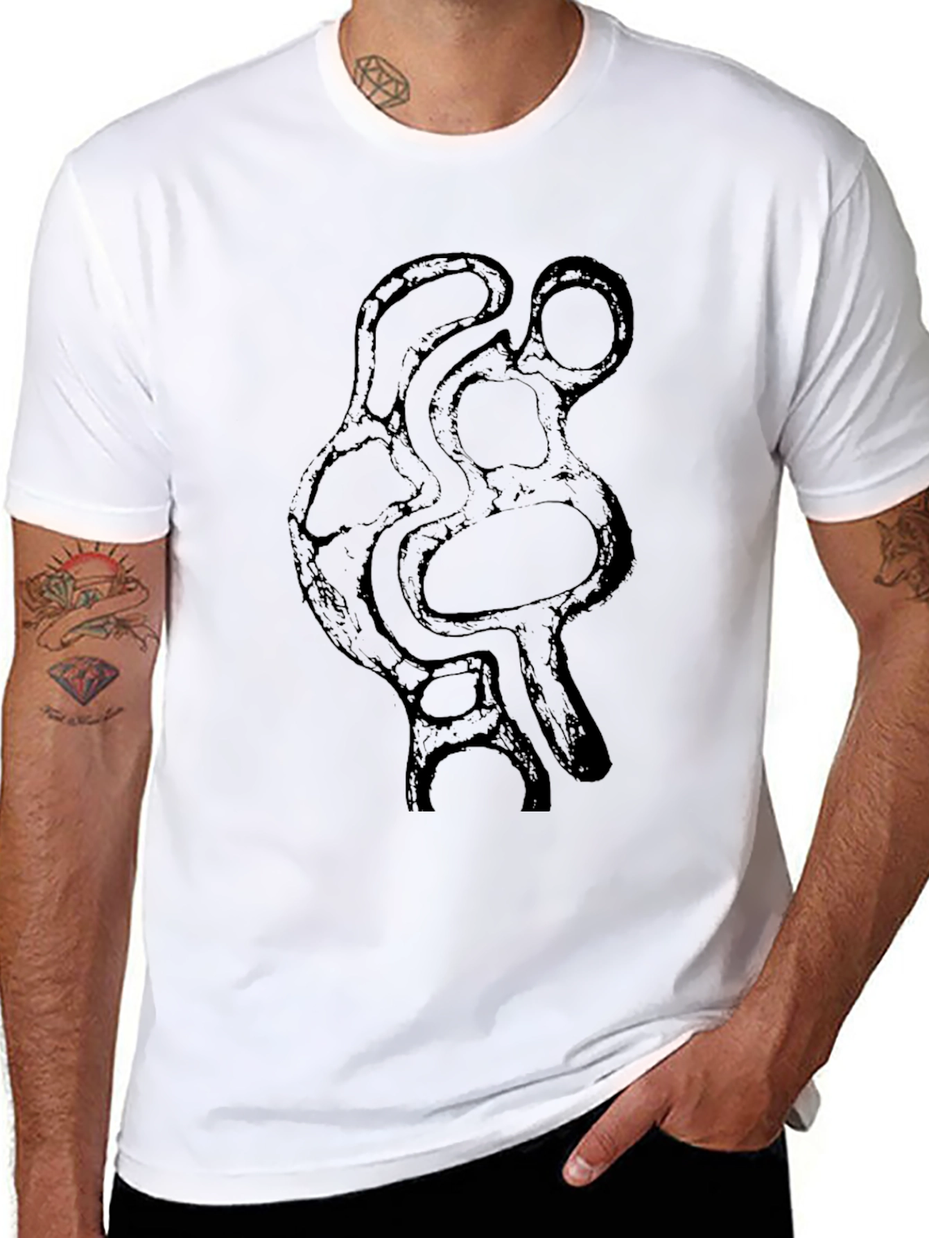 Abstract Art Graphic Tee - Black Cotton Casual