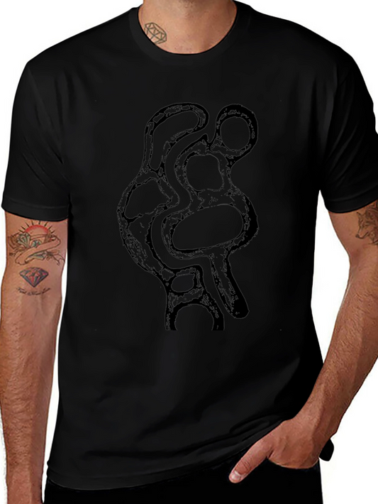 Abstract Art Graphic Tee - Black Cotton Casual