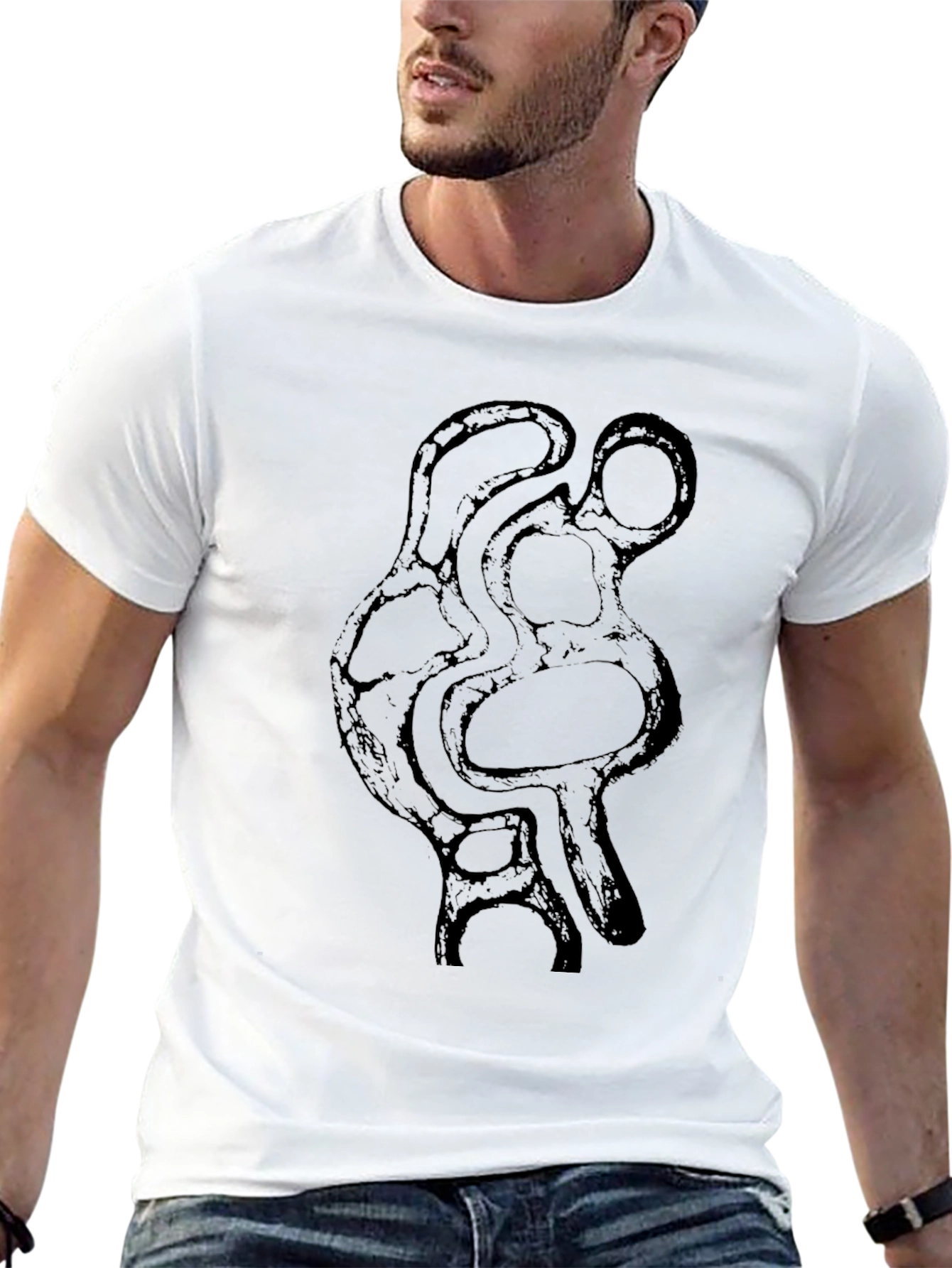 Abstract Art Graphic Tee - Black Cotton Casual