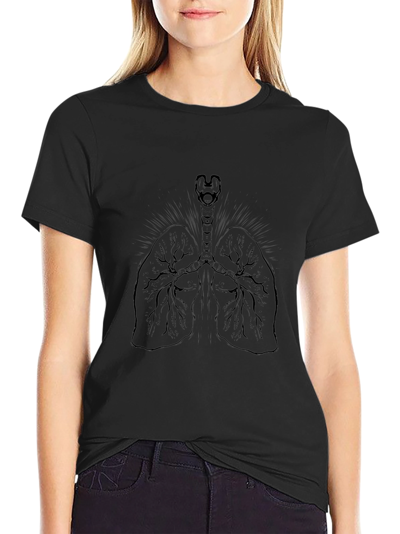 Anatomical Lungs Graphic Print Black T-Shirt