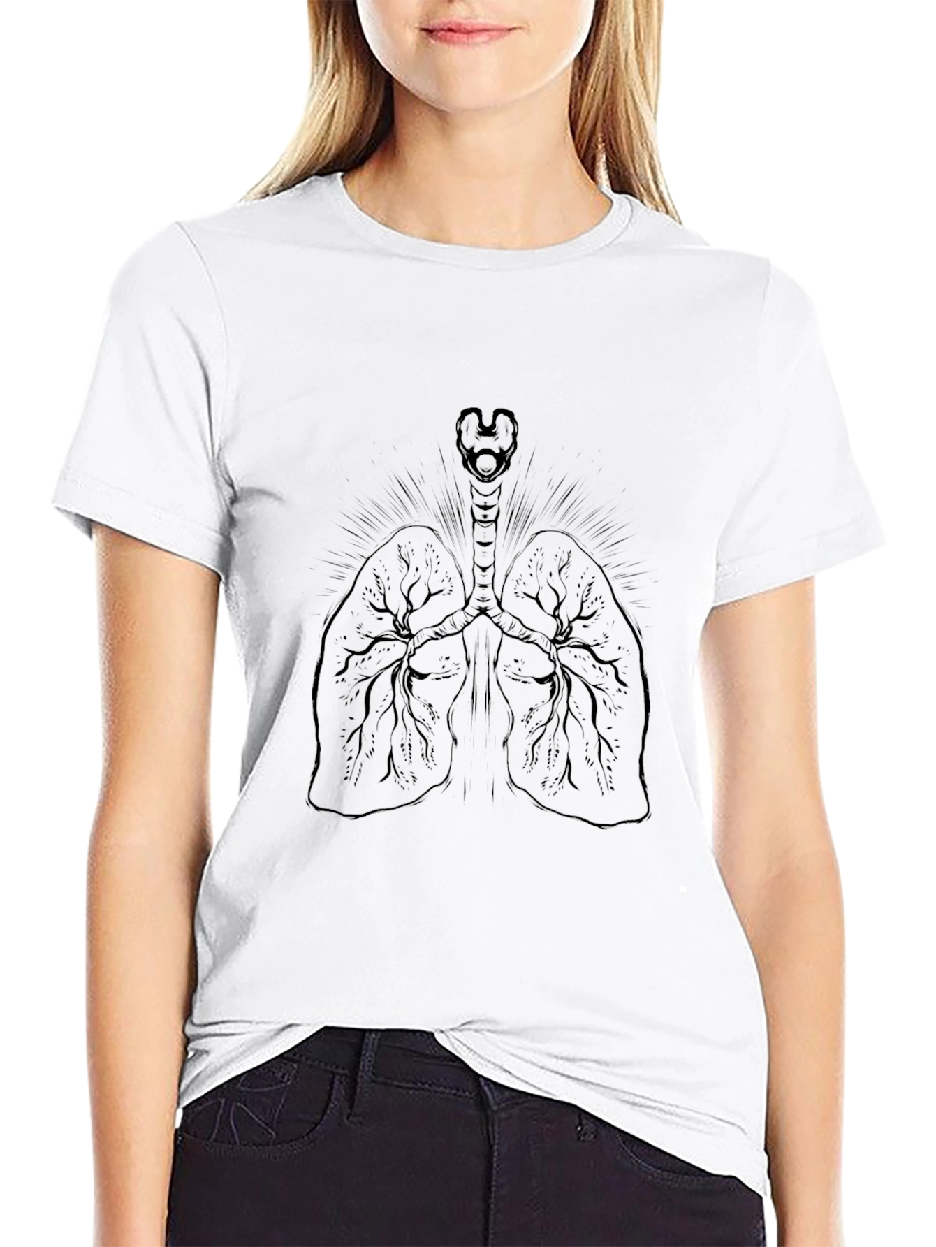 Anatomical Lungs Graphic Print Black T-Shirt