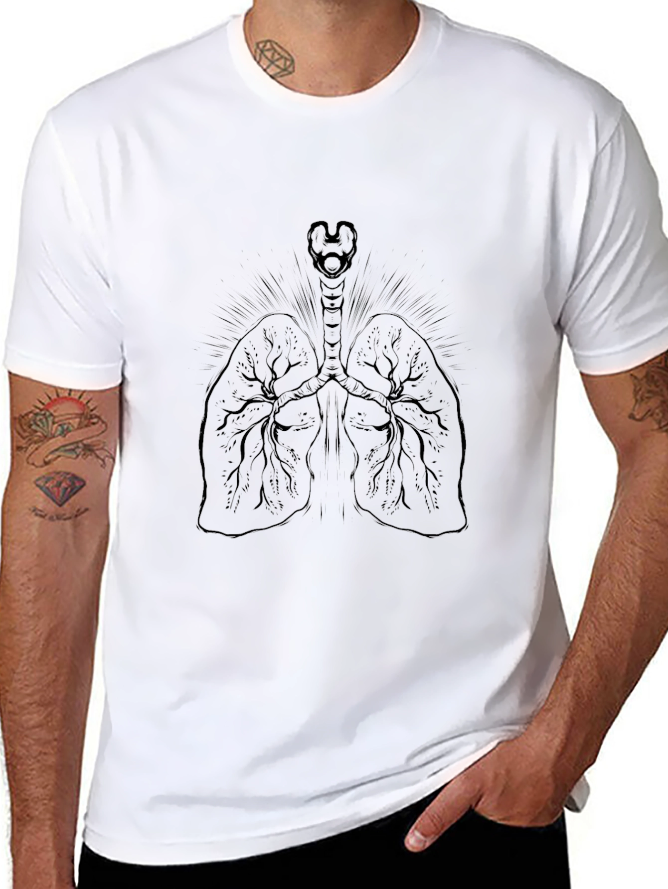 Anatomical Lungs Graphic Print Black T-Shirt