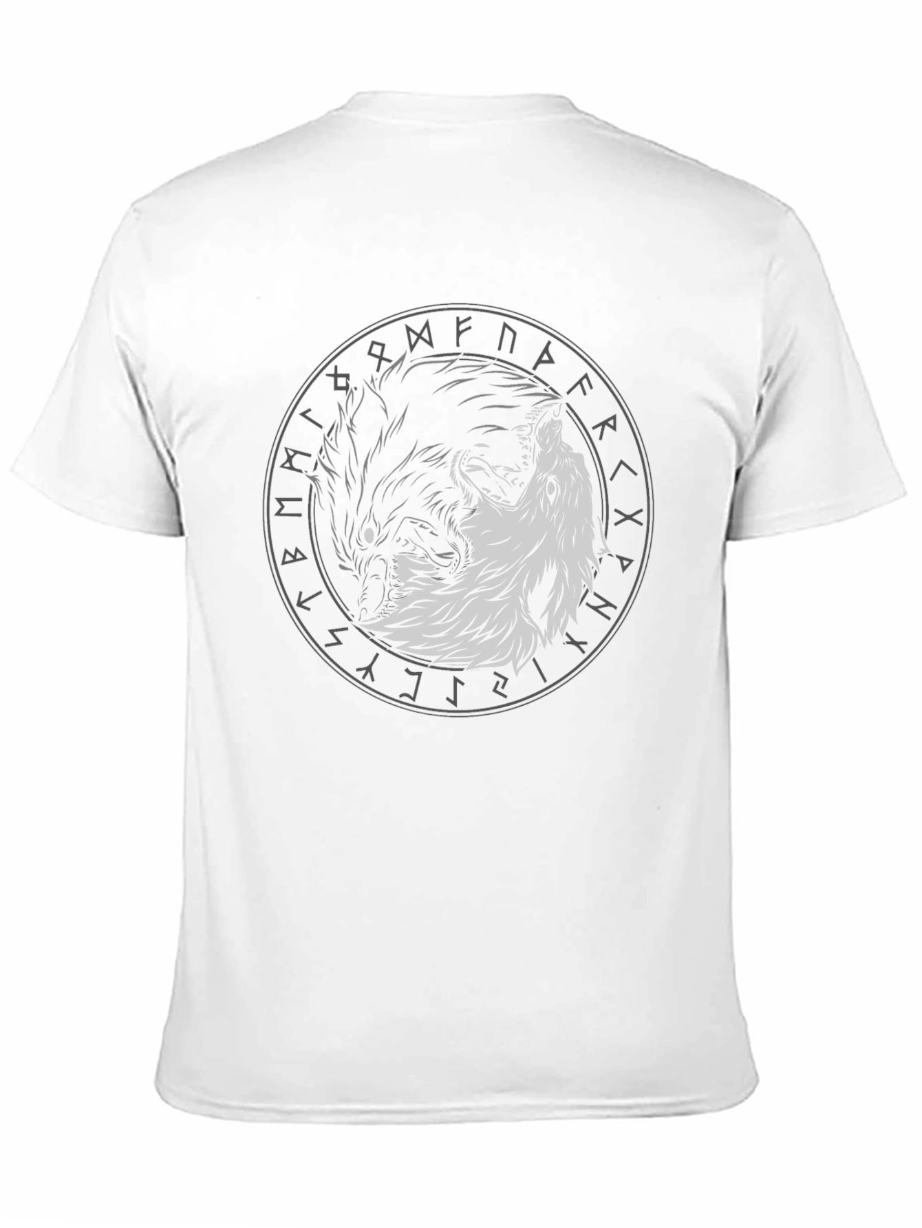 Yin Yang Wolf Graphic Tee - Viking Rune Circle