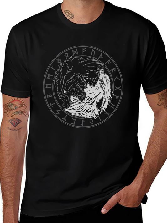 Yin Yang Wolf Graphic Tee - Viking Rune Circle