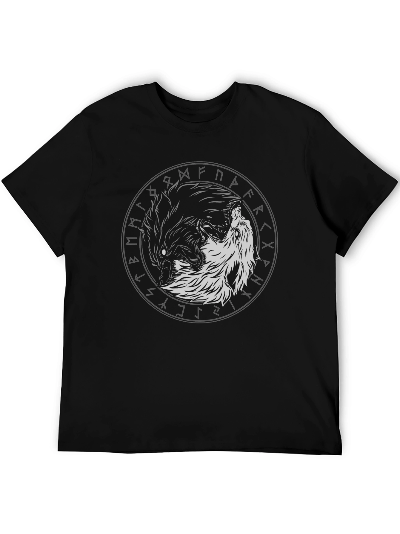 Yin Yang Wolf Graphic Tee - Viking Rune Circle