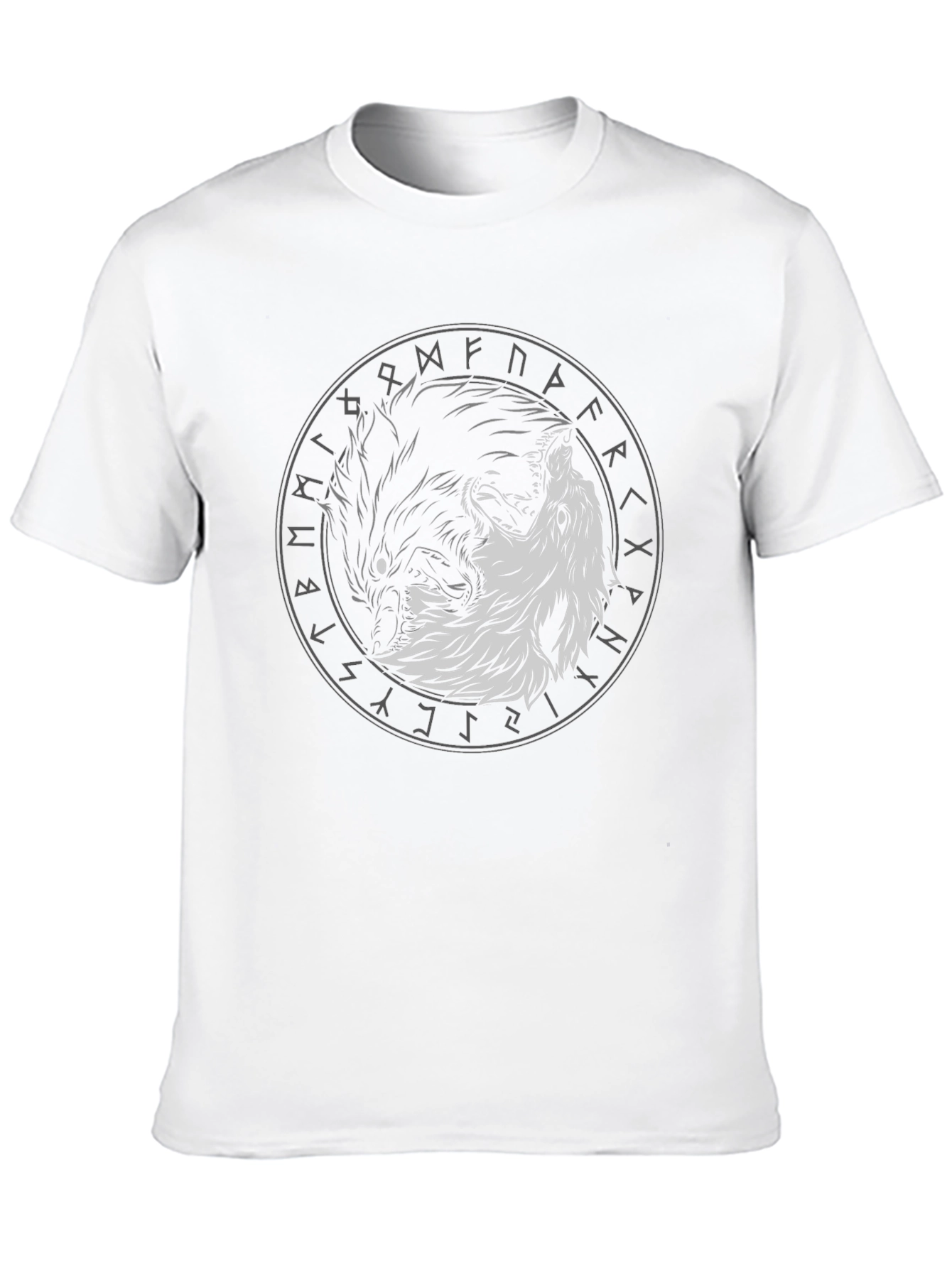 Yin Yang Wolf Graphic Tee - Viking Rune Circle