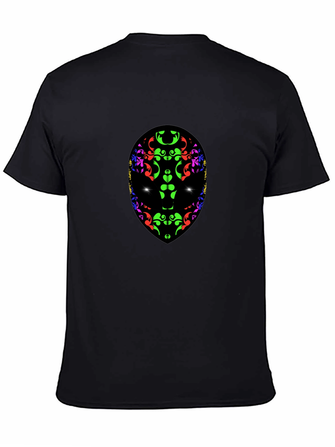 Abstract Alien Face Graphic Print Black T-Shirt