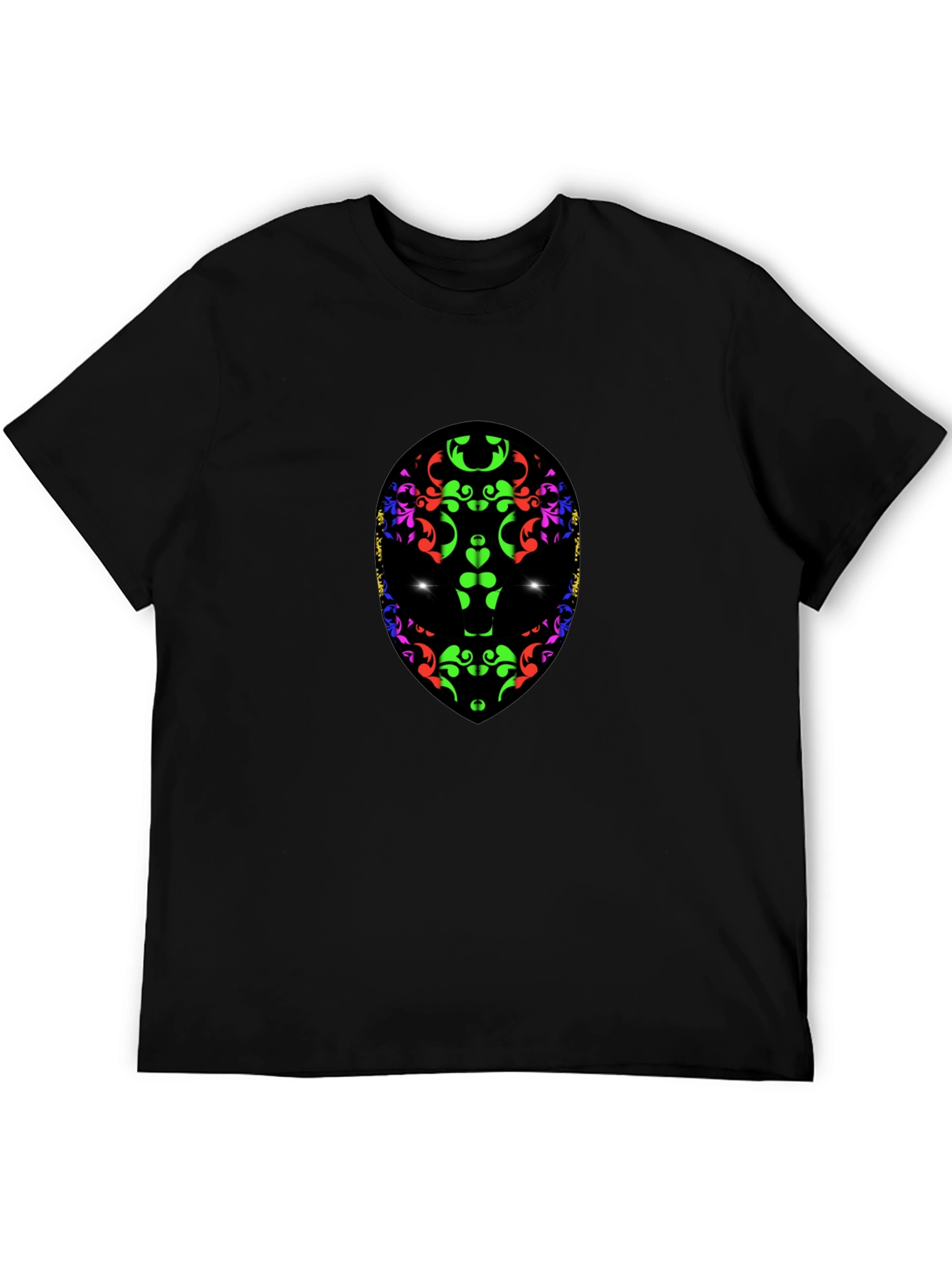 Abstract Alien Face Graphic Print Black T-Shirt