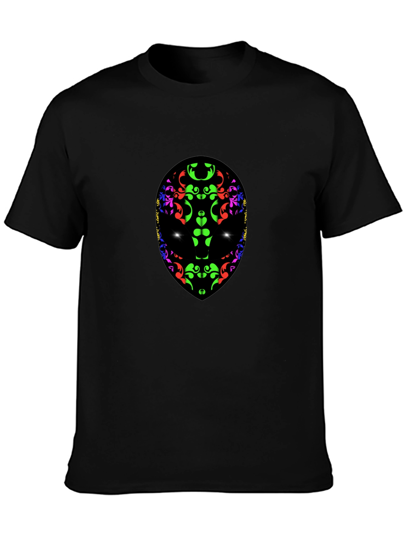 Abstract Alien Face Graphic Print Black T-Shirt