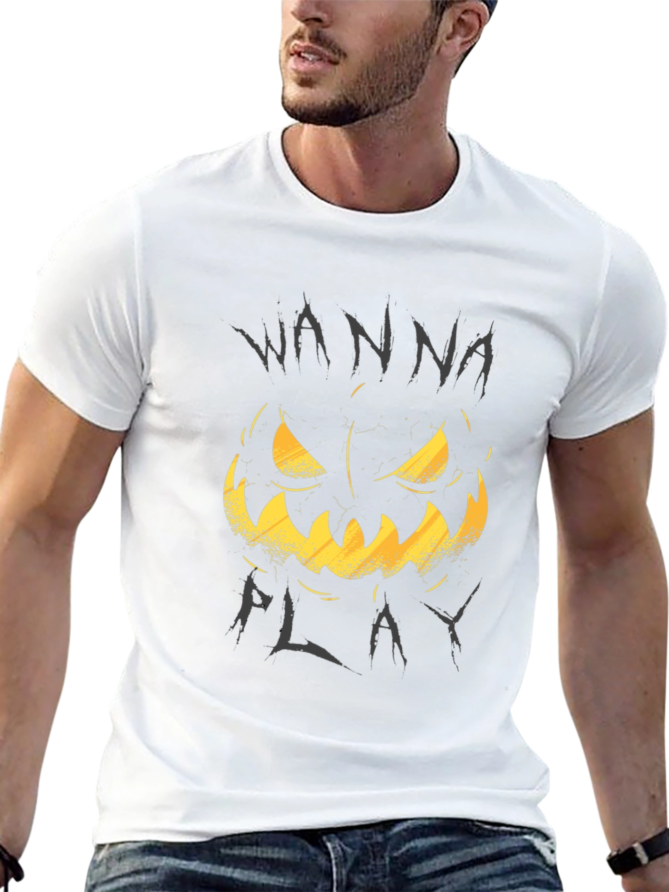 Wanna Play Pumpkin Tee - Halloween Graphic T-Shirt