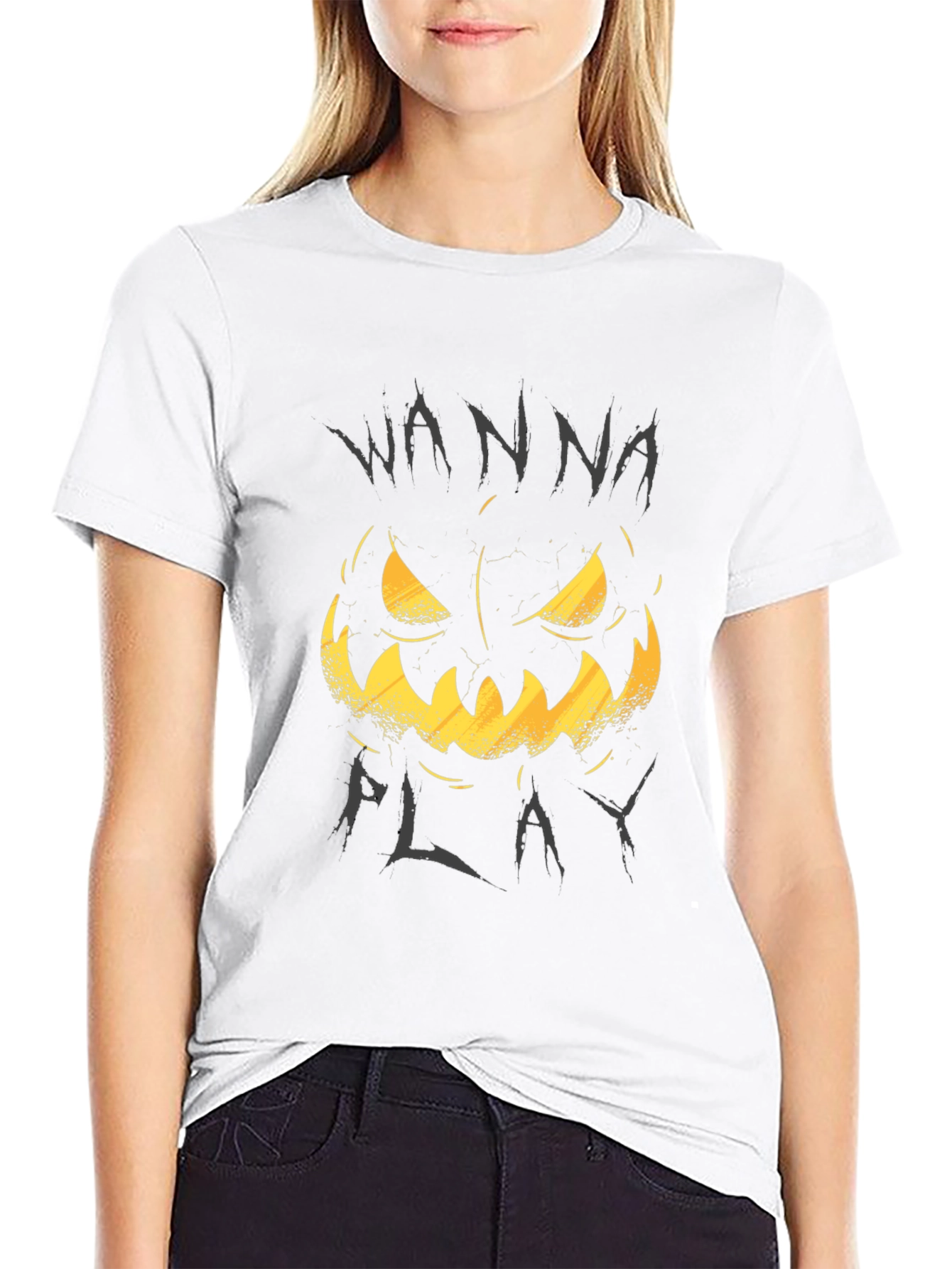 Wanna Play Pumpkin Tee - Halloween Graphic T-Shirt