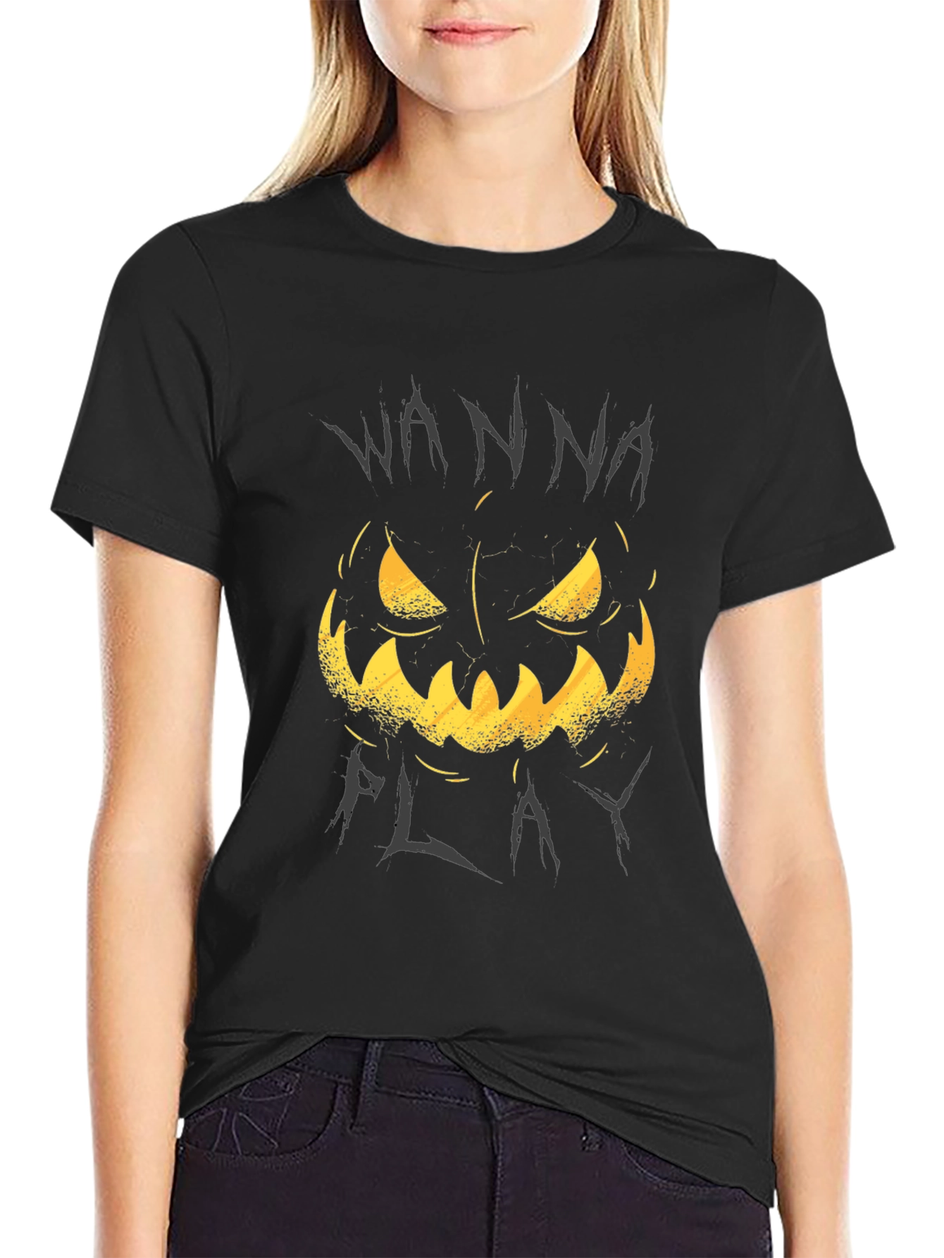 Wanna Play Pumpkin Tee - Halloween Graphic T-Shirt