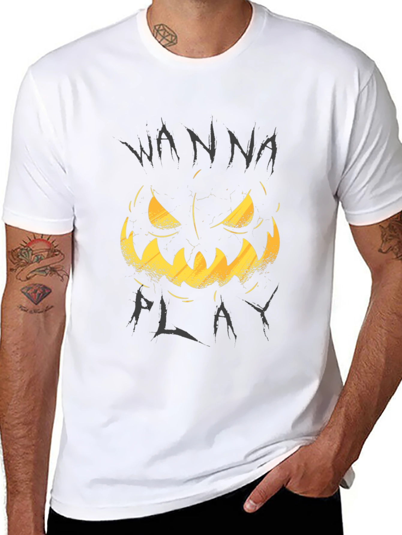 Wanna Play Pumpkin Tee - Halloween Graphic T-Shirt