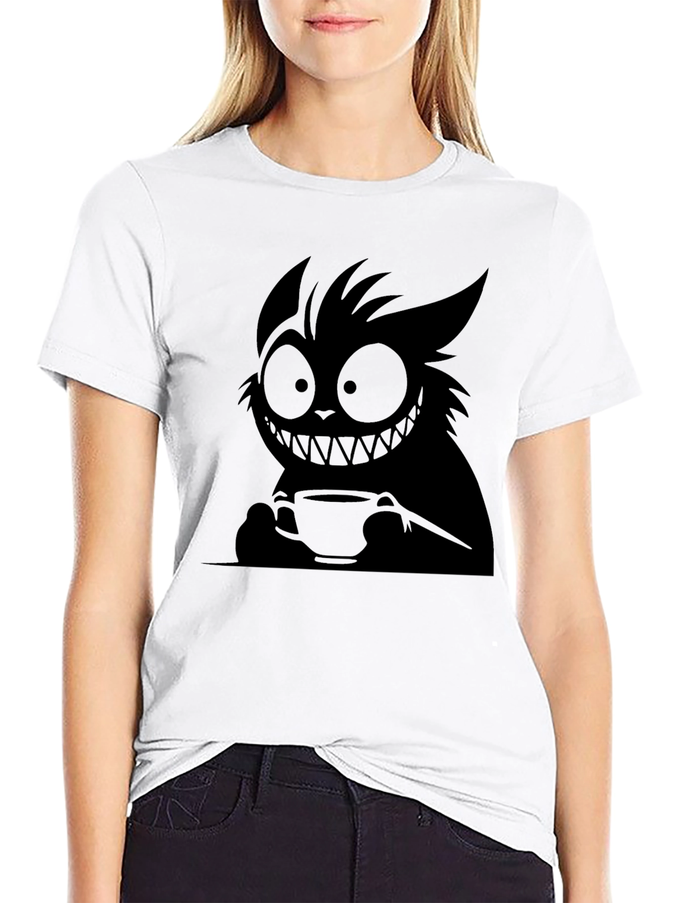 Whimsical Dark Cartoon Cat T-Shirt