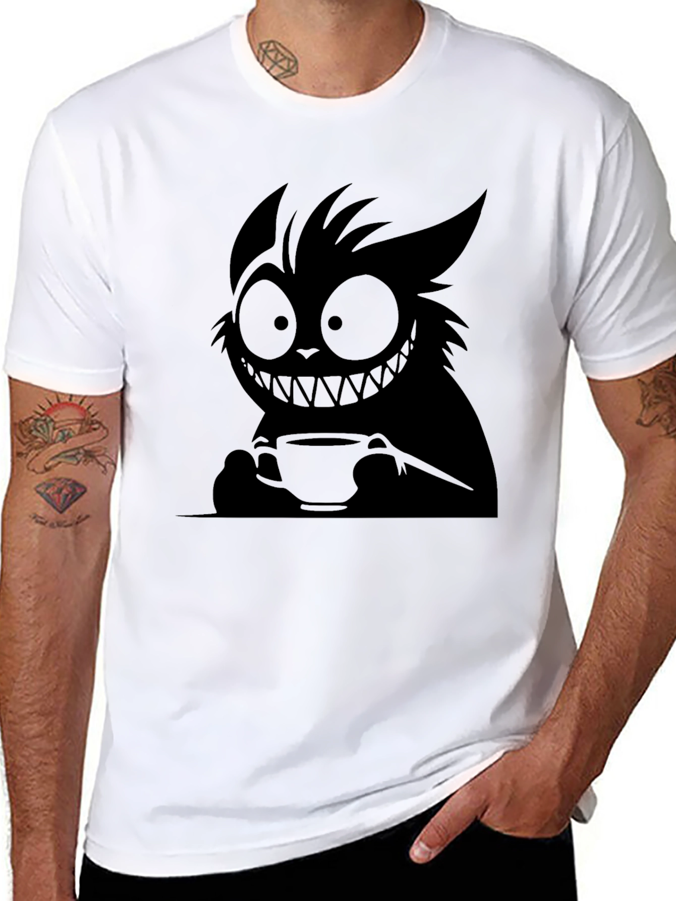Whimsical Dark Cartoon Cat T-Shirt
