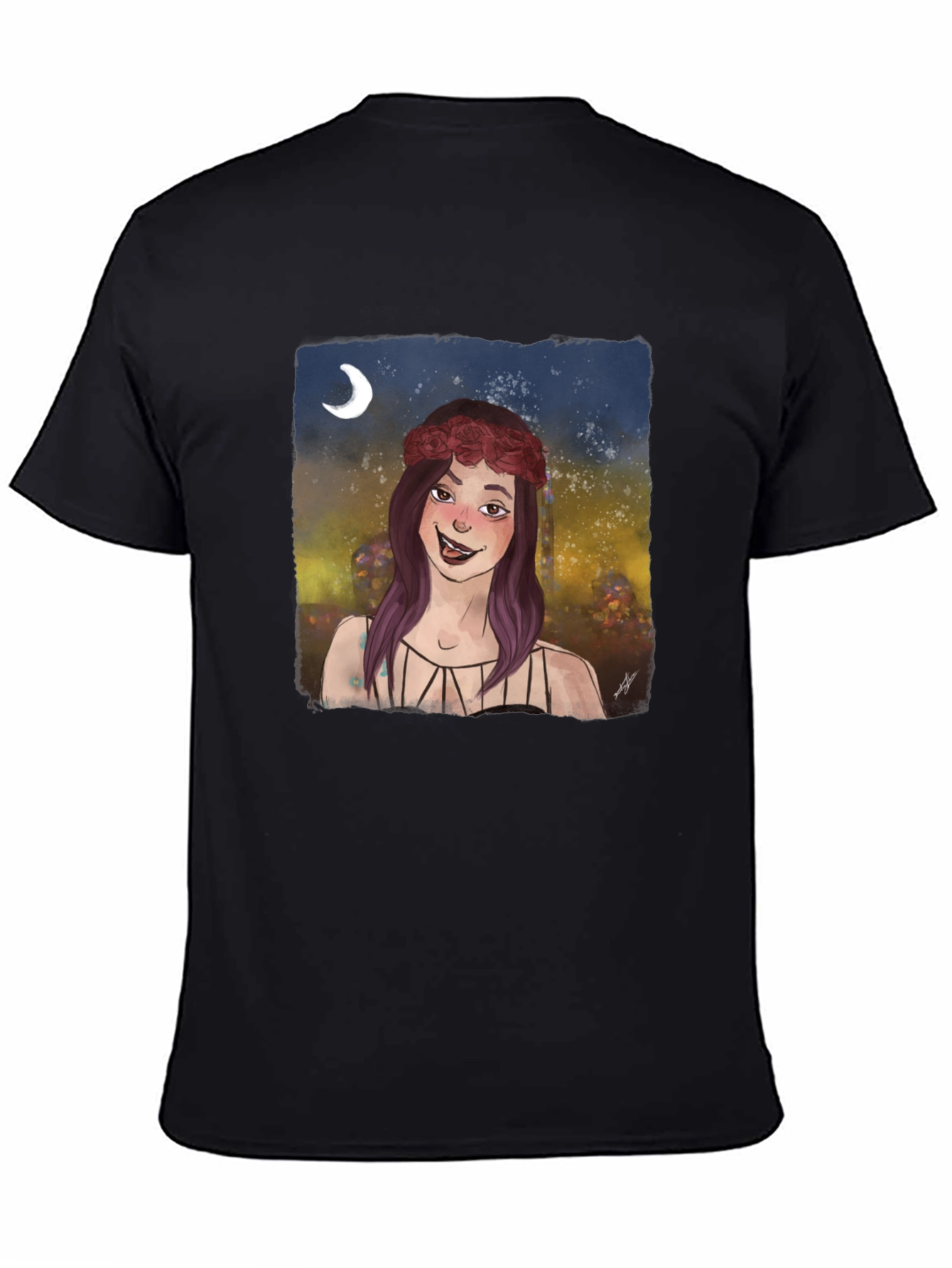 Whimsical Girl Graphic Tee - Black Cotton T-Shirt