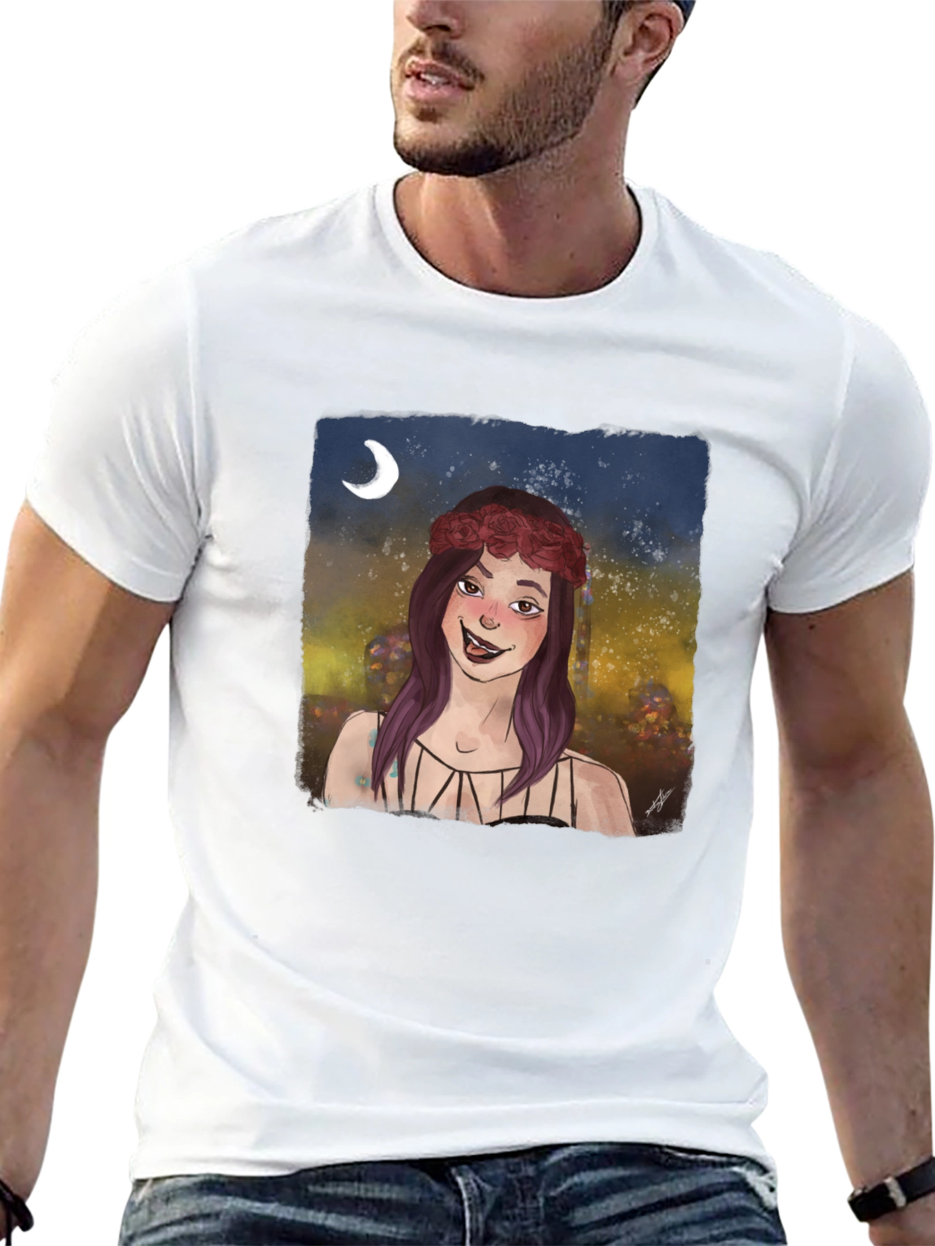 Whimsical Girl Graphic Tee - Black Cotton T-Shirt