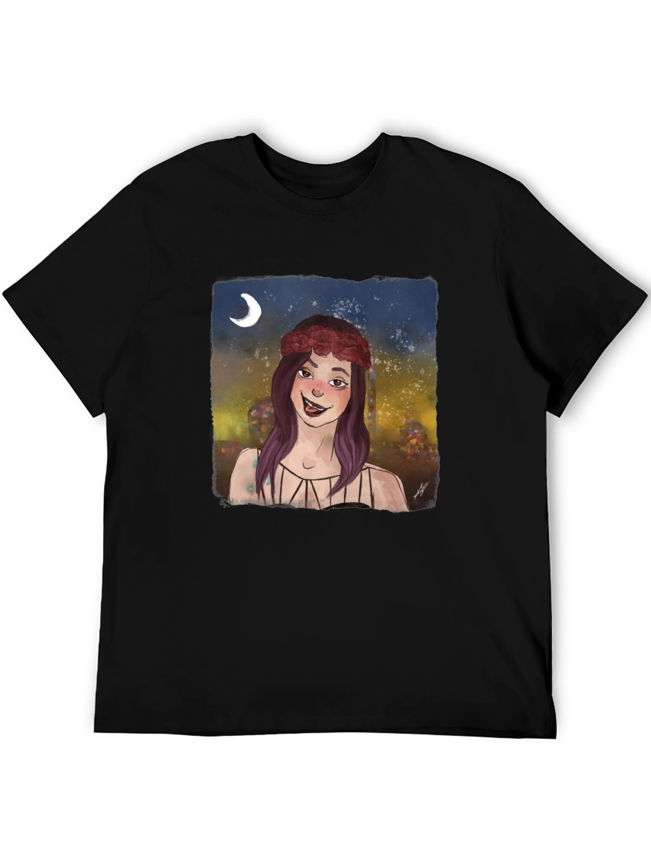 Whimsical Girl Graphic Tee - Black Cotton T-Shirt