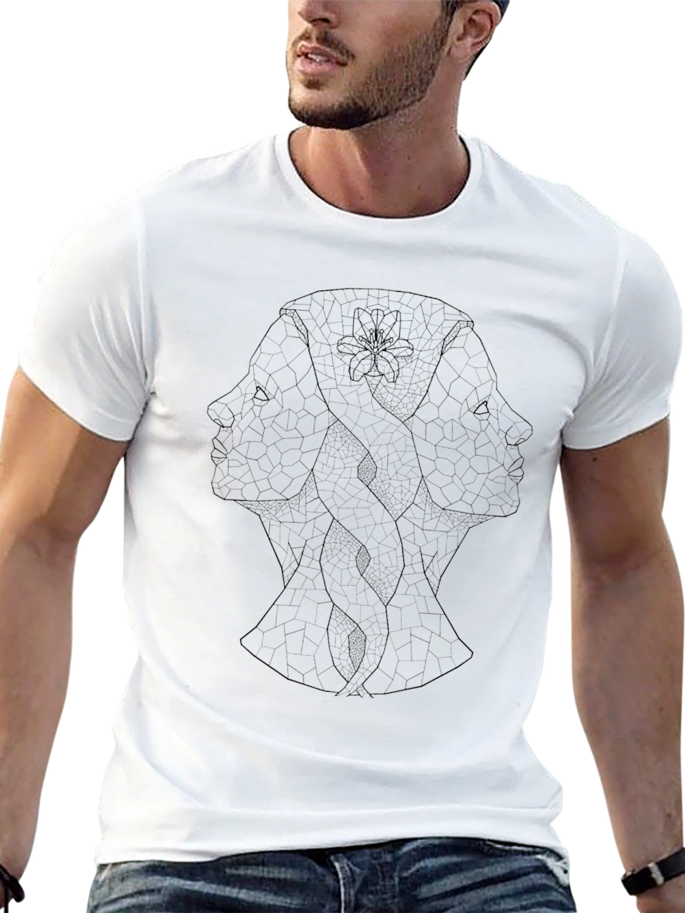 Abstract Faces Graphic Black T-Shirt