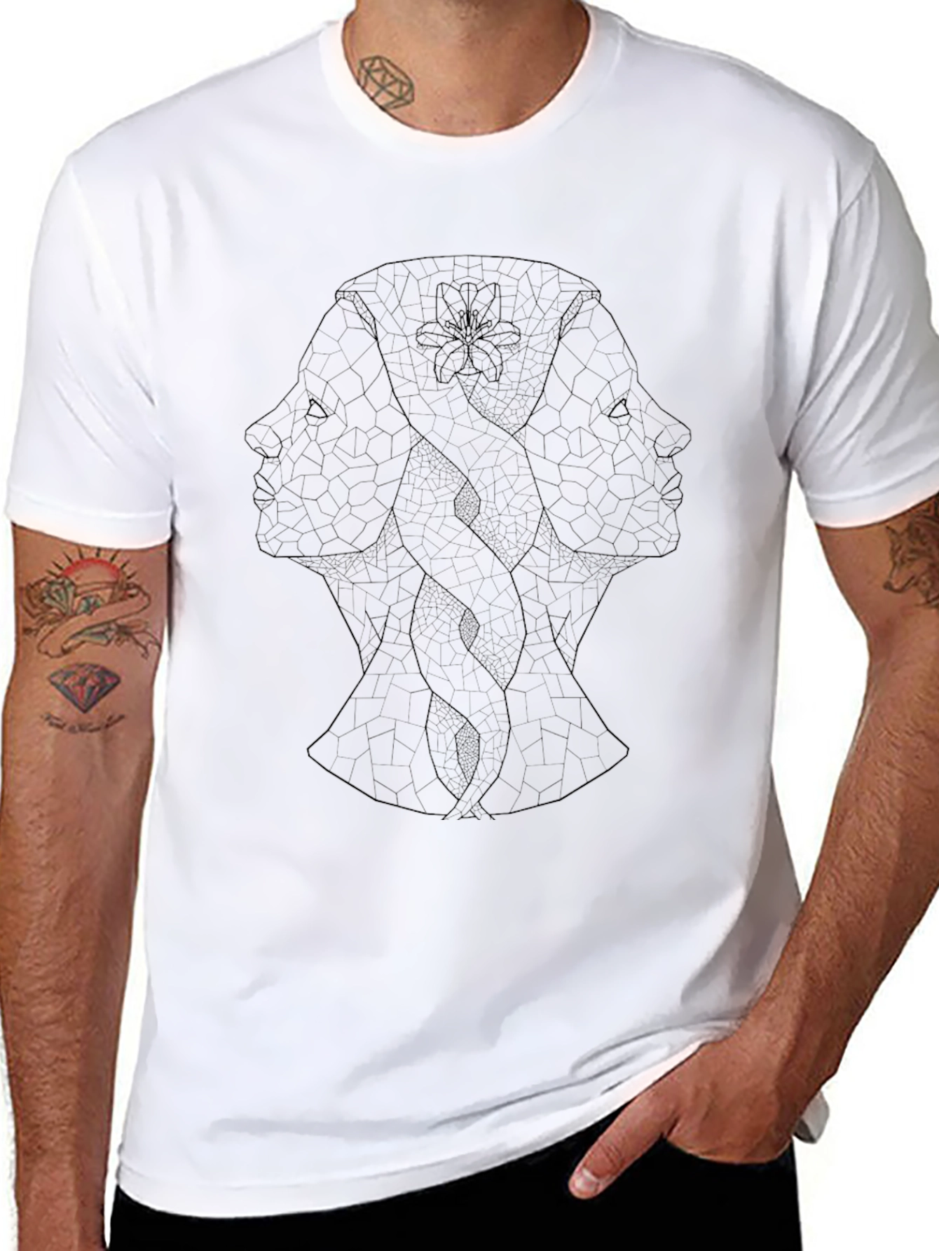 Abstract Faces Graphic Black T-Shirt