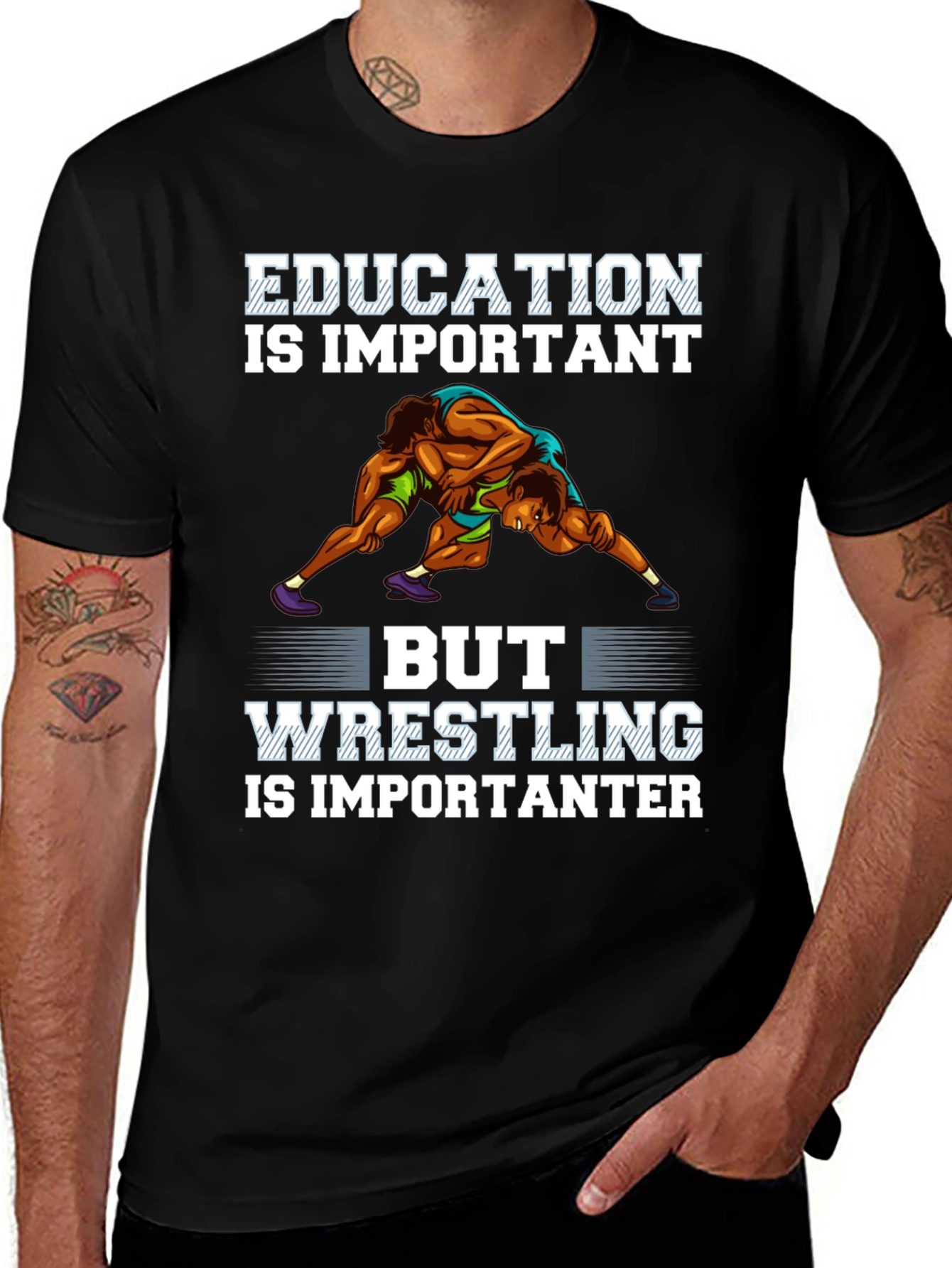 Wrestling Is Importanter T-Shirt - Black