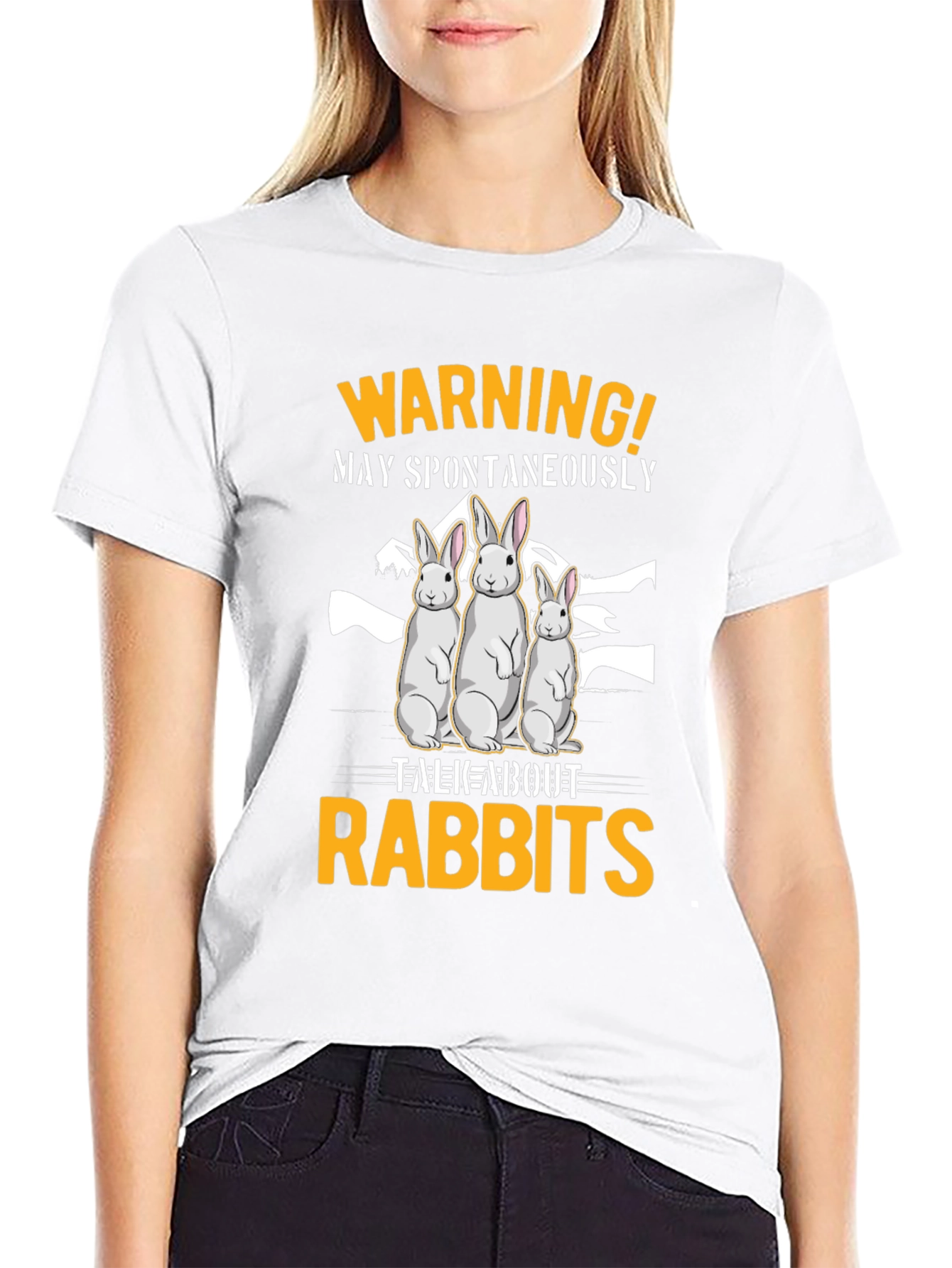 Warning! May Spontaneously Talk About Rabbits Black T-Shirt