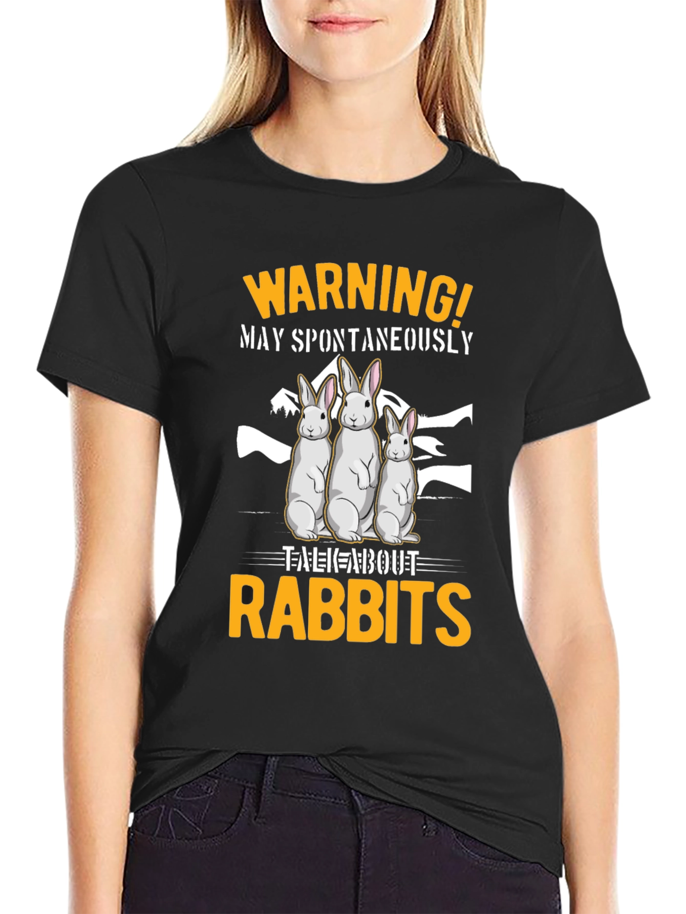 Warning! May Spontaneously Talk About Rabbits Black T-Shirt