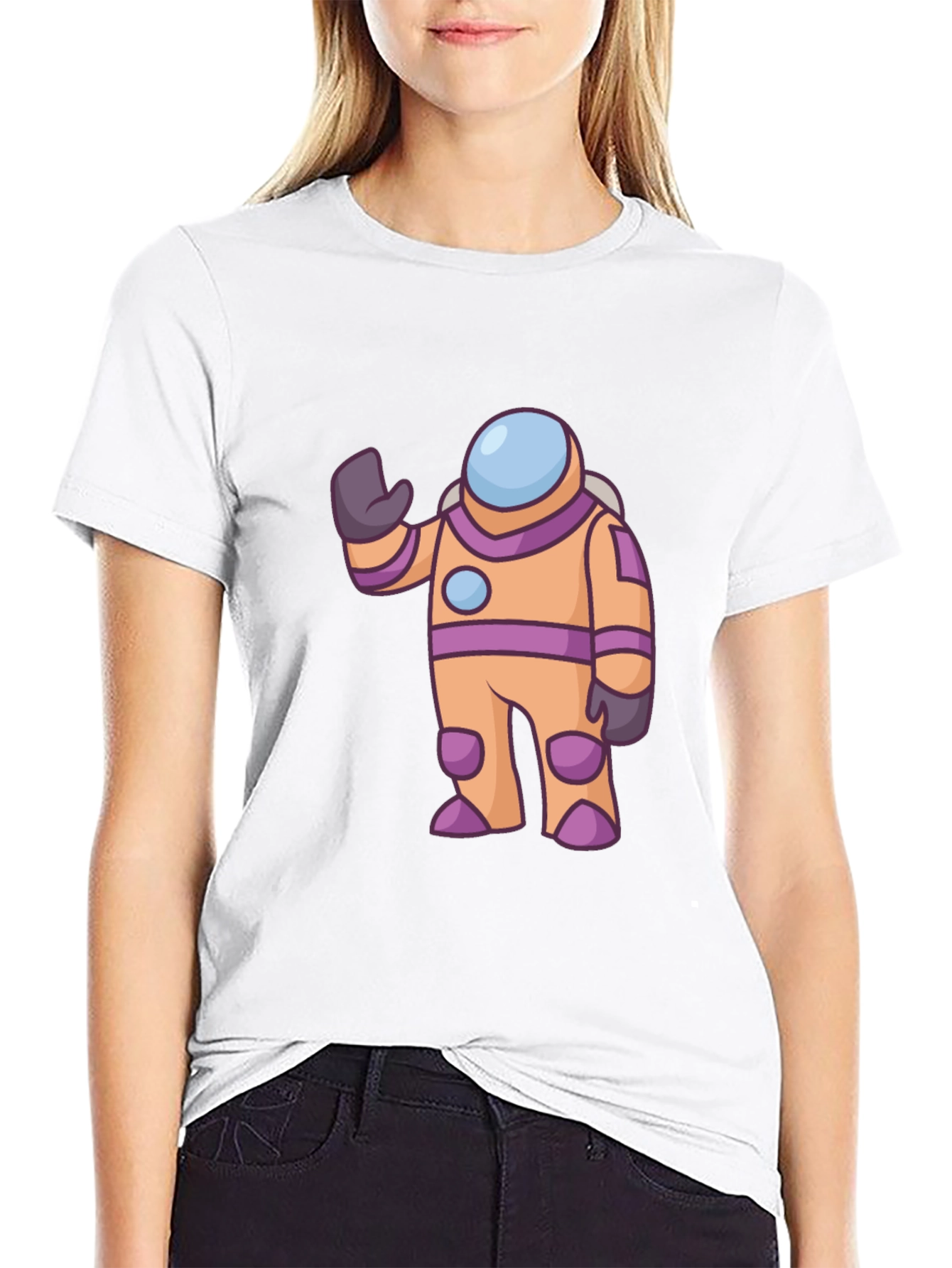 Astronaut Cartoon Graphic Tee - Black Cotton T-Shirt