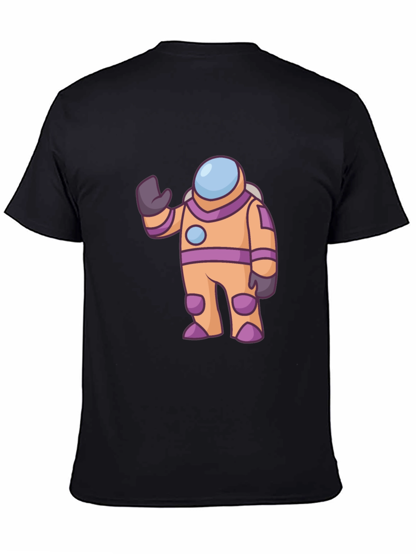 Astronaut Cartoon Graphic Tee - Black Cotton T-Shirt