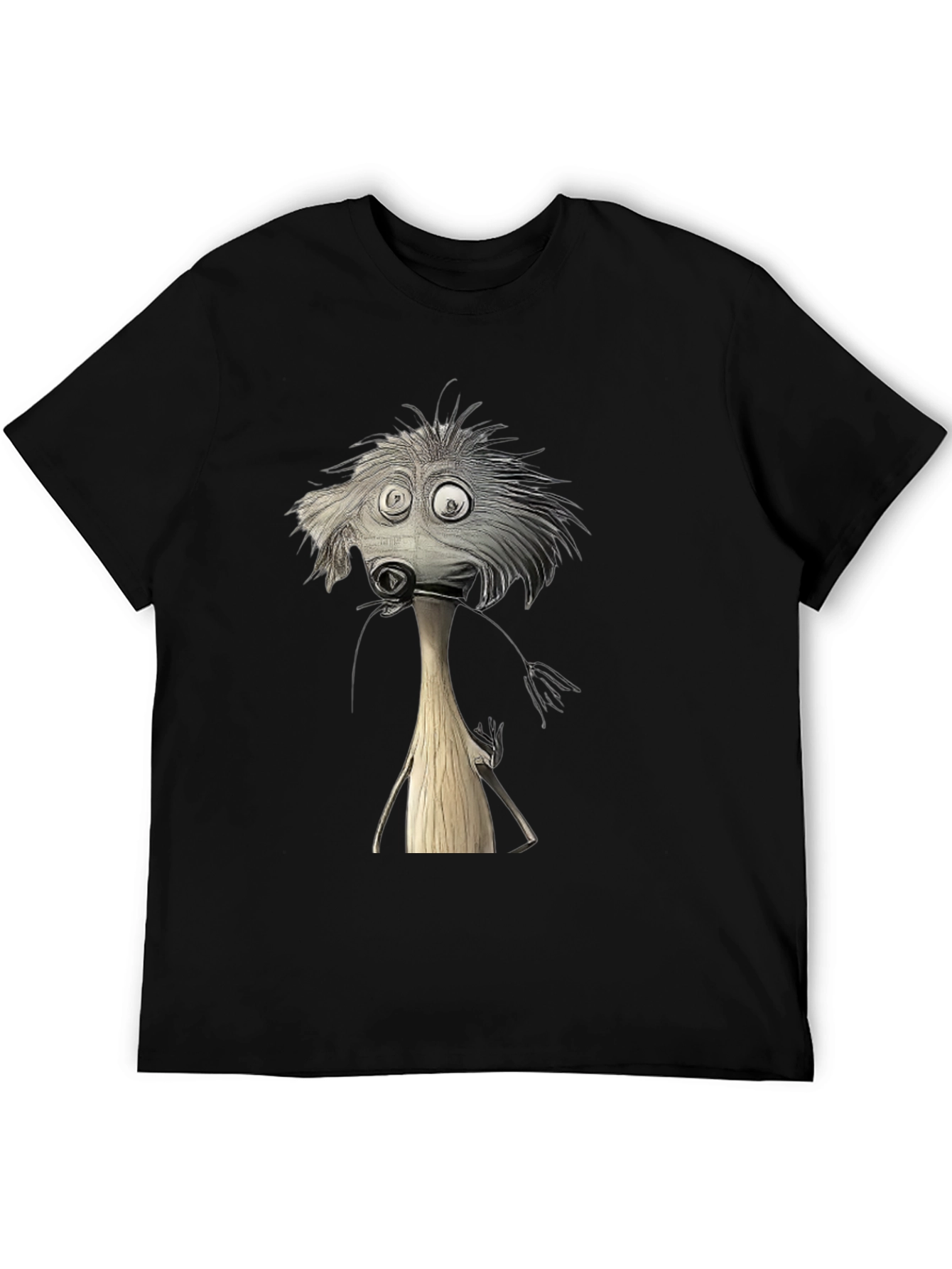 Whimsical Cartoon Character Black T-Shirt