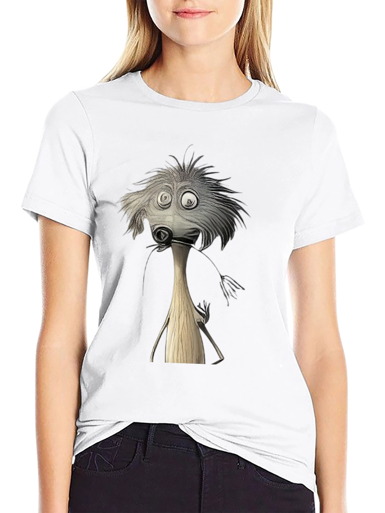 Whimsical Cartoon Character Black T-Shirt