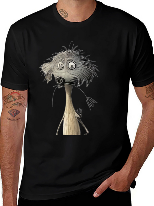 Whimsical Cartoon Character Black T-Shirt