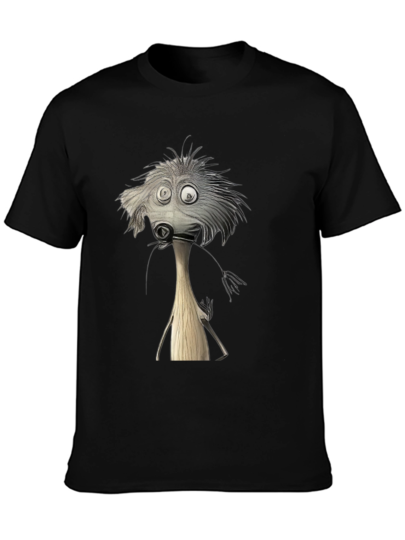 Whimsical Cartoon Character Black T-Shirt