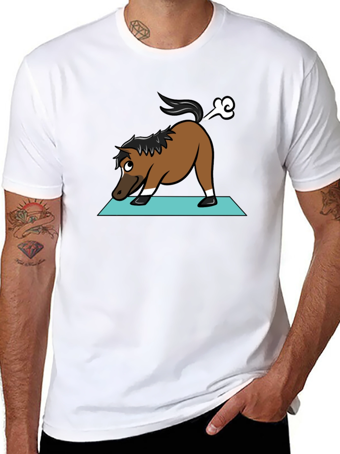 Yoga Horse Farting Funny Black T-Shirt